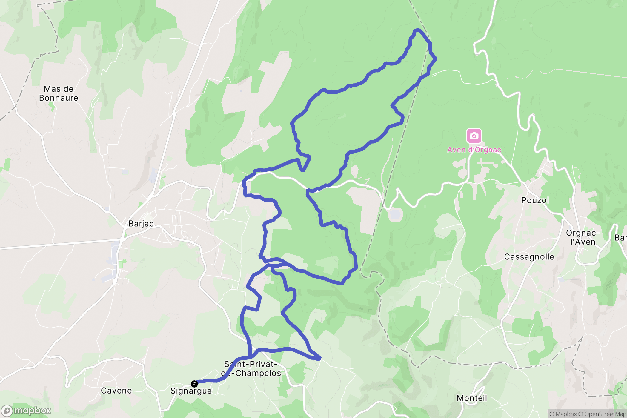 Saint-Privat-de-Champclos : carte du parcours de randonnée - France