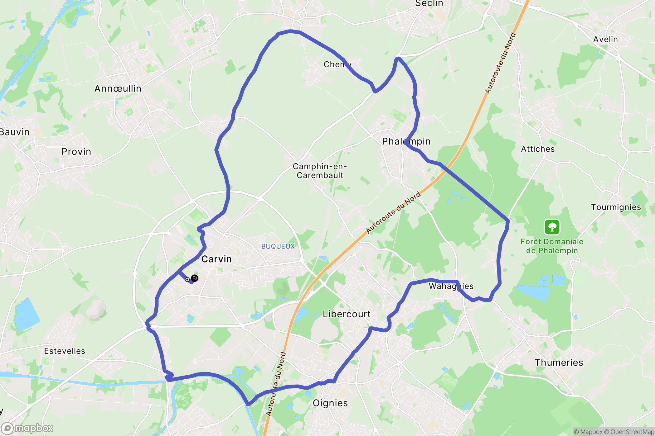 Carvin : carte du parcours de randonnée - France
