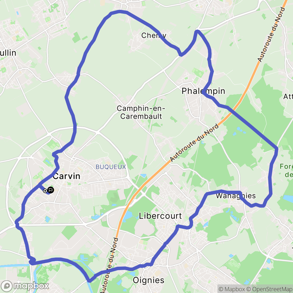 Carvin : carte du parcours de randonnée - France