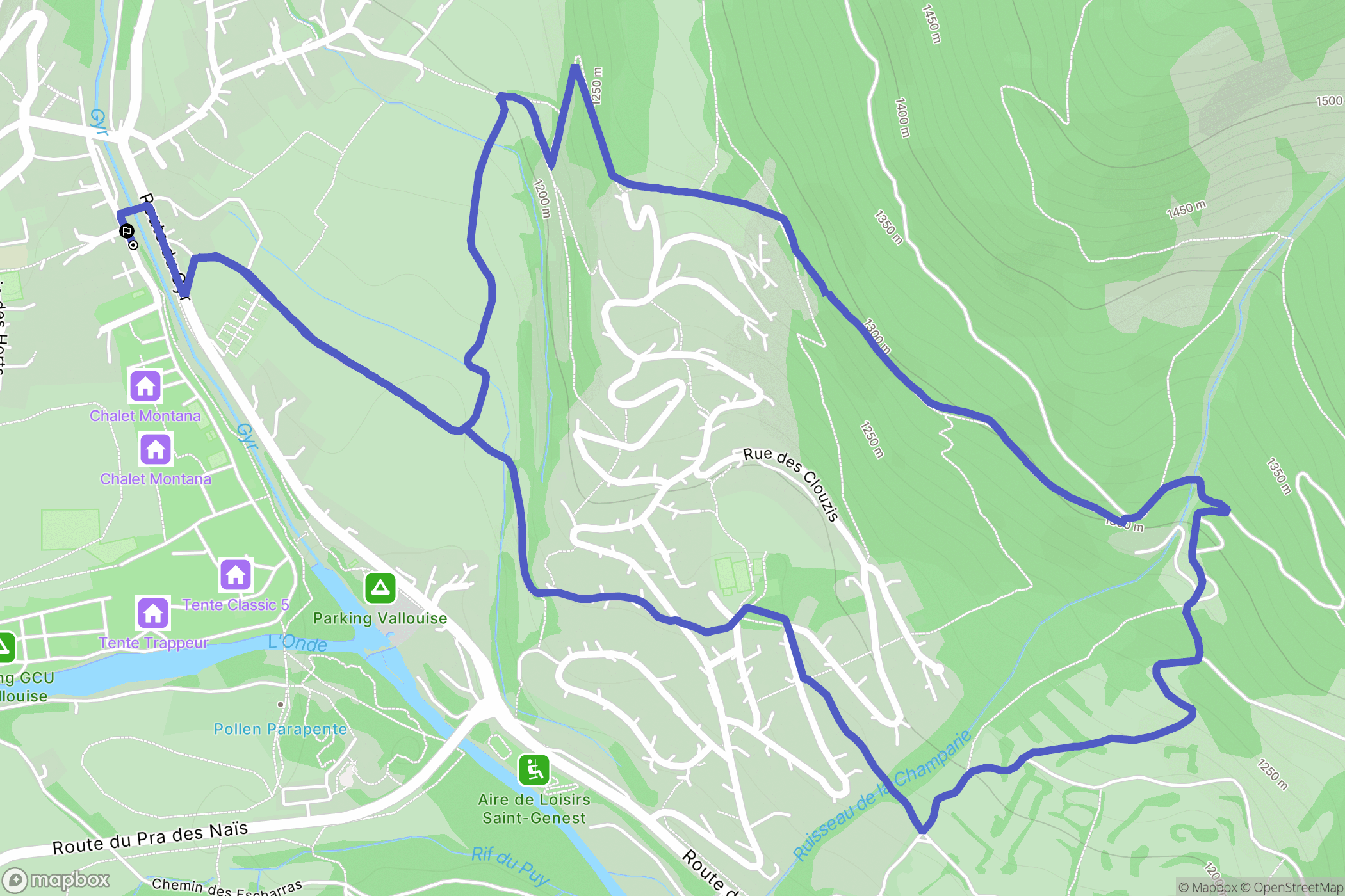 Vallouise-Pelvoux : carte du parcours de randonnée - France