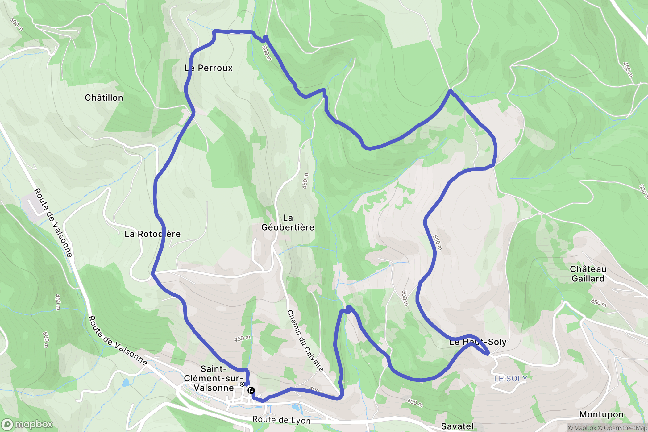 Saint-Clément-sur-Valsonne : carte du parcours de randonnée - France