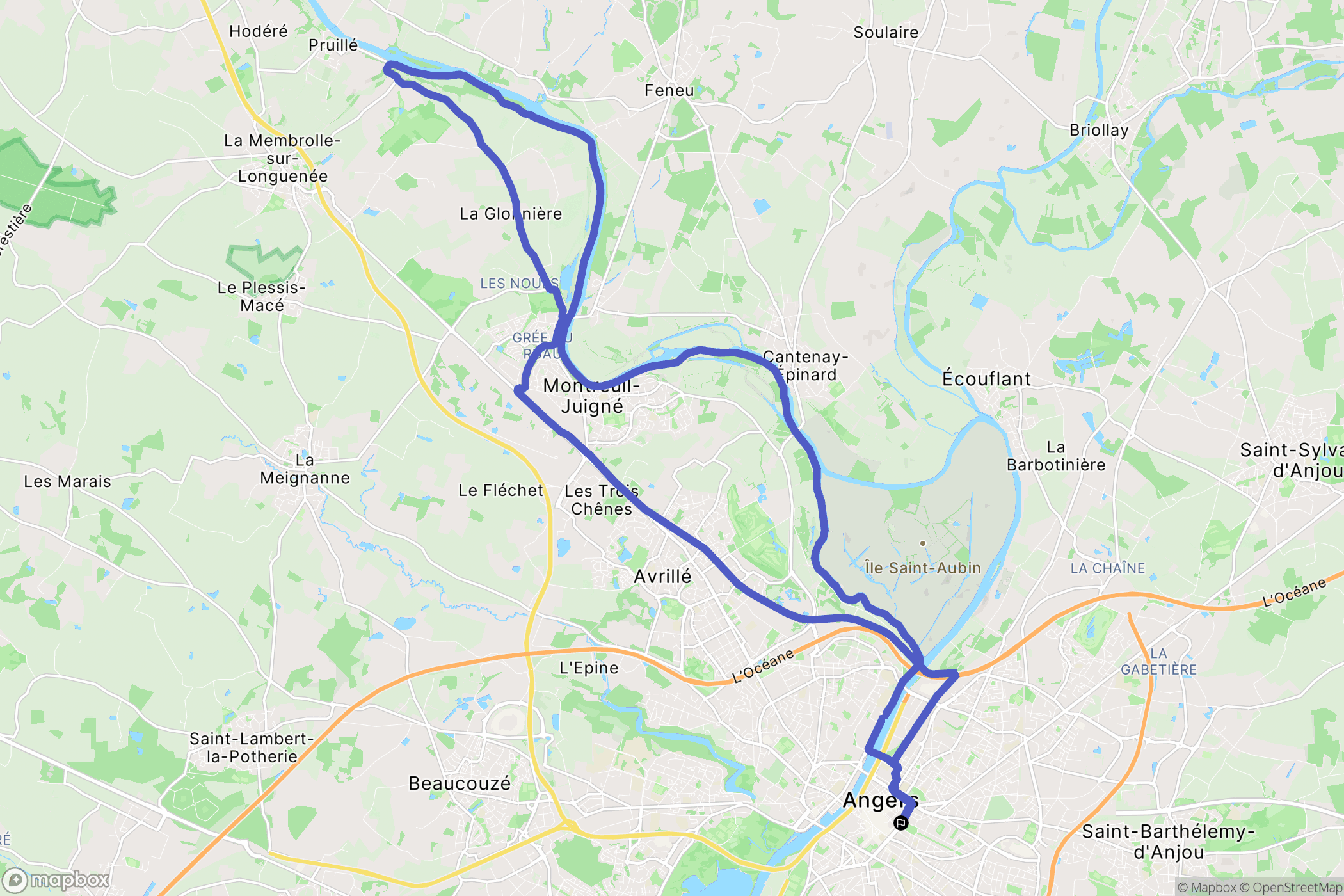Angers : carte du parcours de randonnée - France