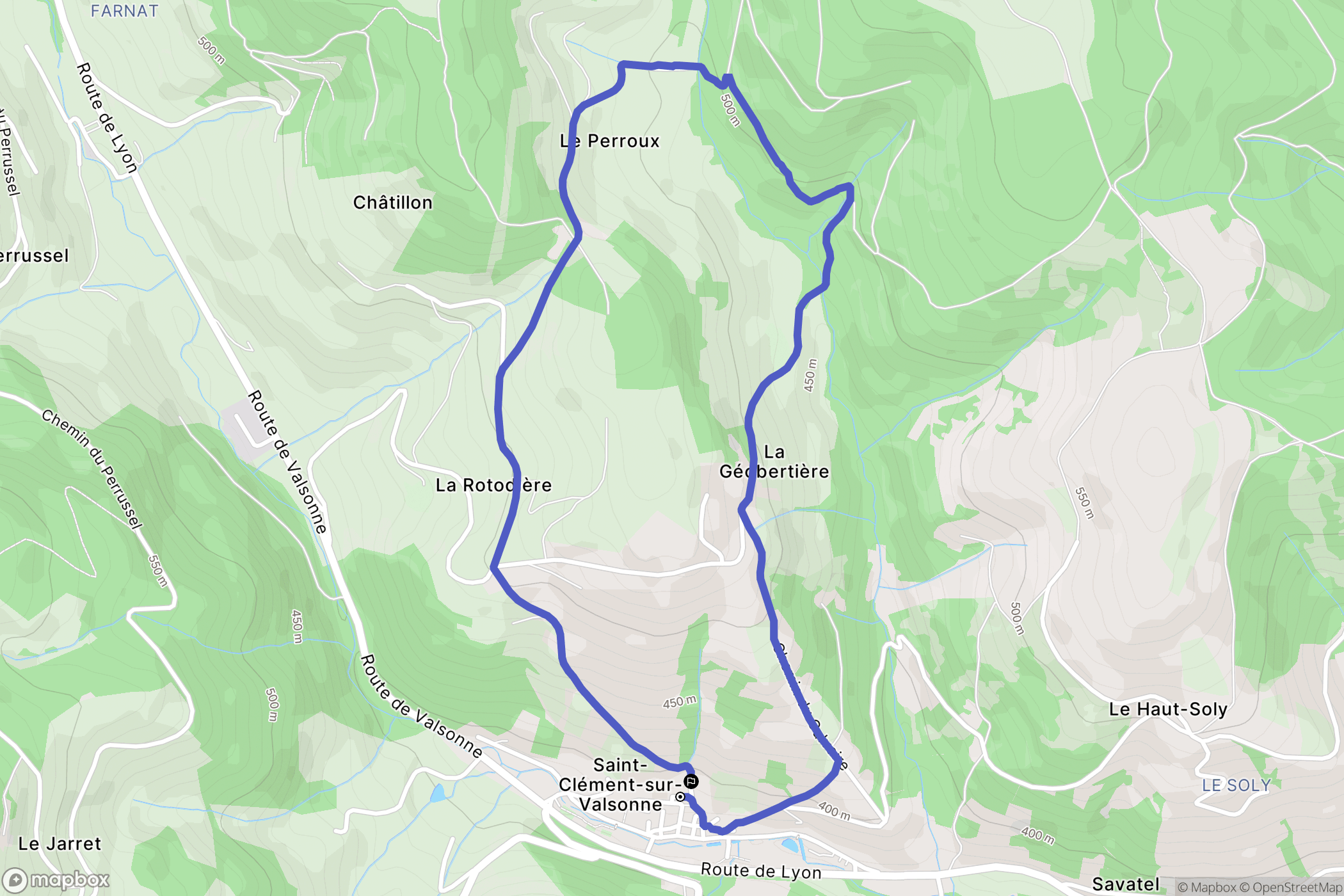 Saint-Clément-sur-Valsonne : carte du parcours de randonnée - France