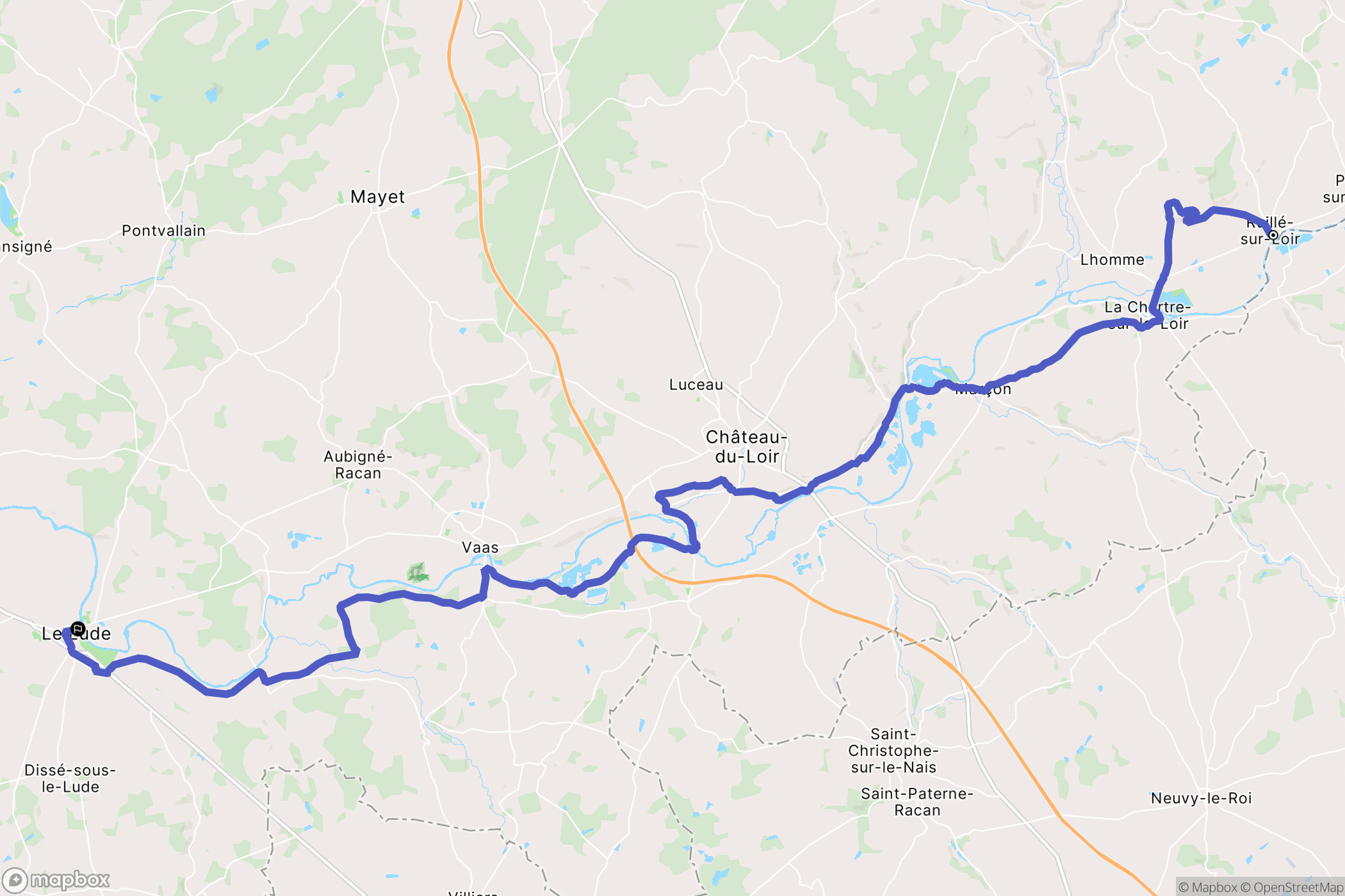 Loir-en-Vallée (Ruillé-sur-Loir) : carte du parcours de randonnée - France