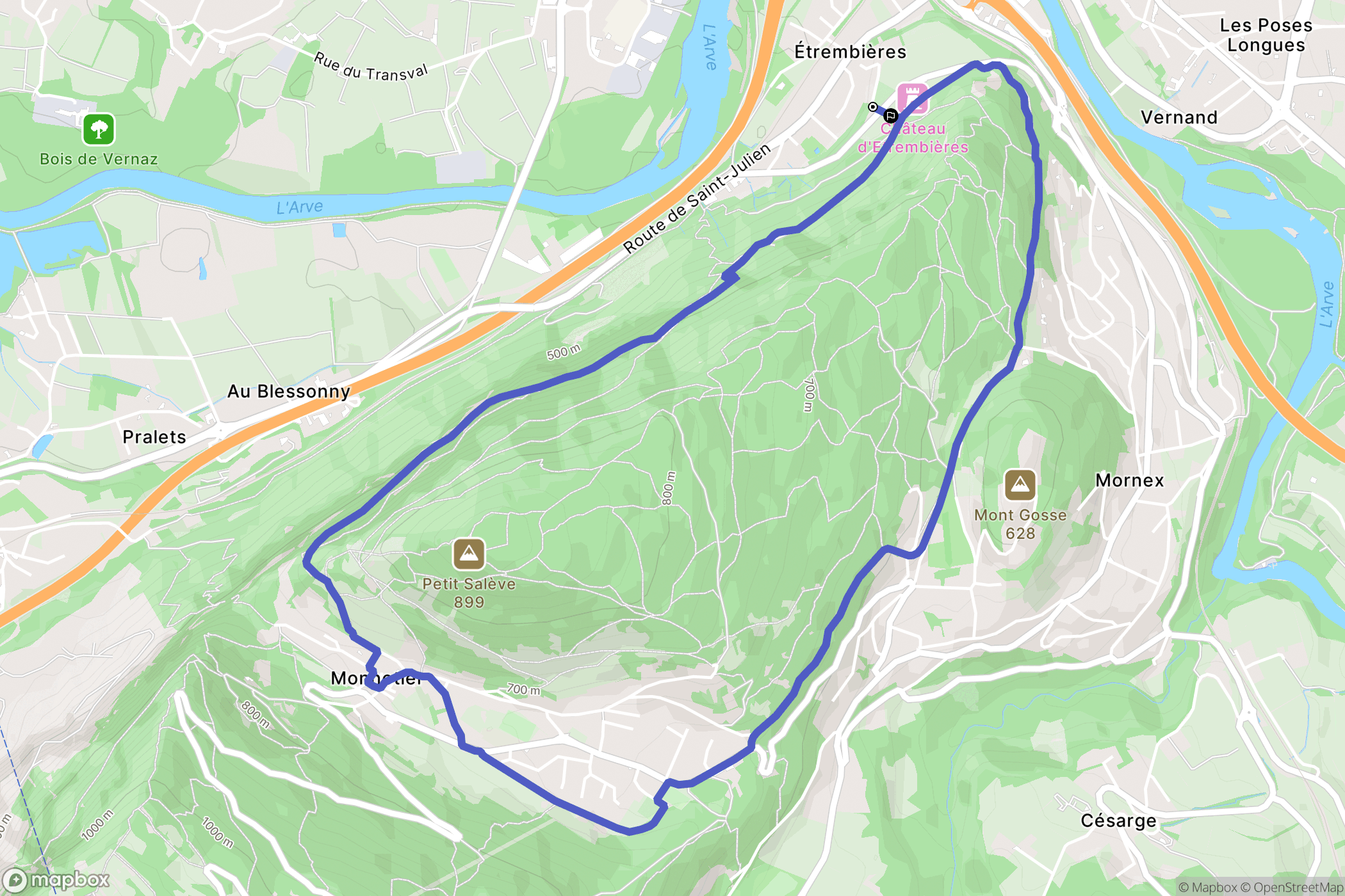 Étrembières : carte du parcours de randonnée - France
