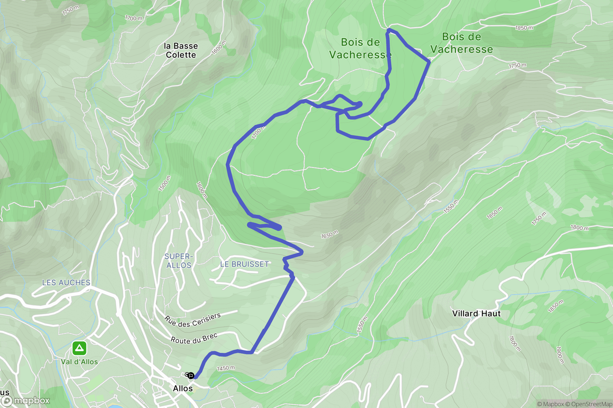 Allos : carte du parcours de randonnée - France