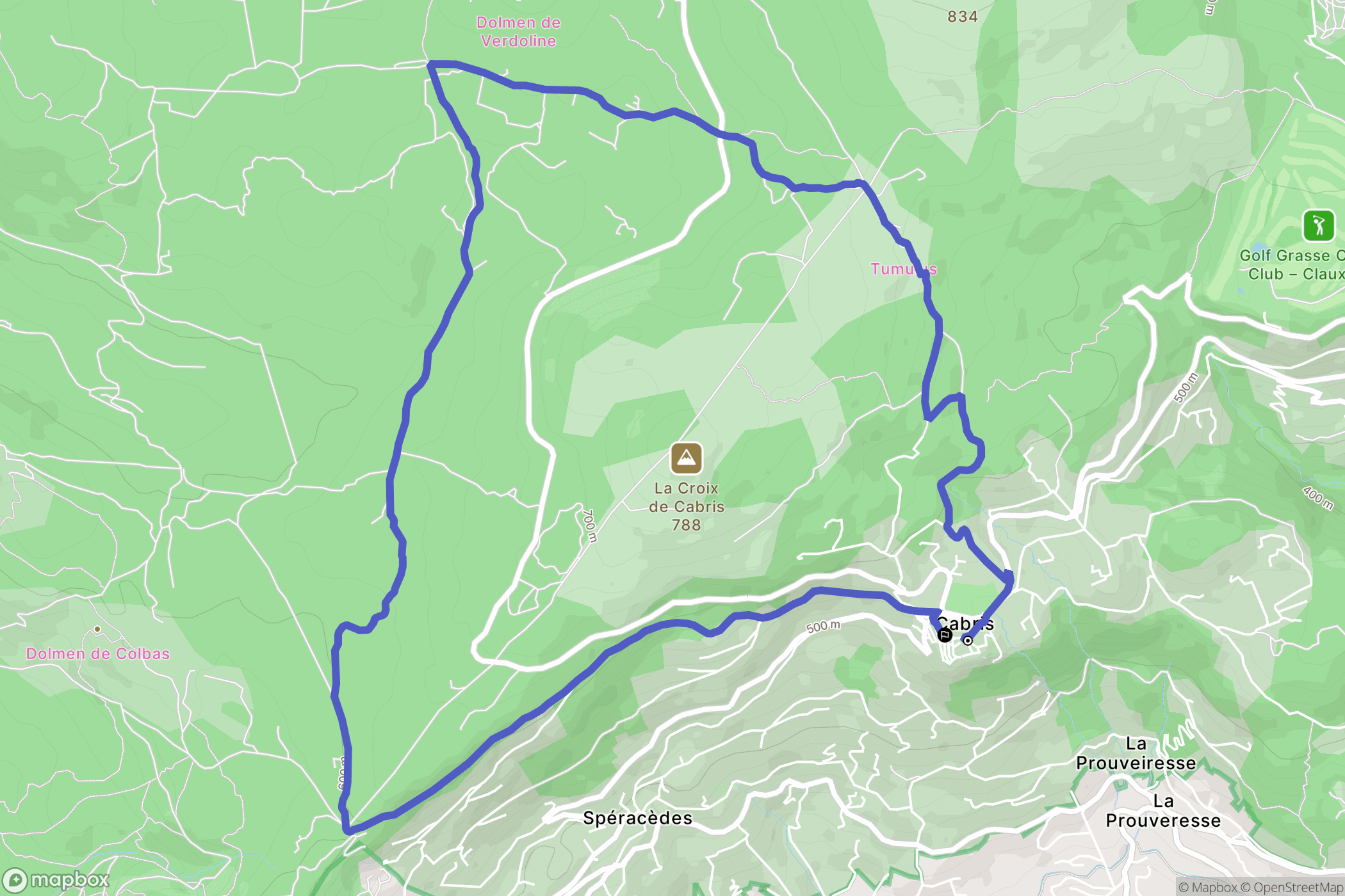 Cabris : carte du parcours de randonnée - France
