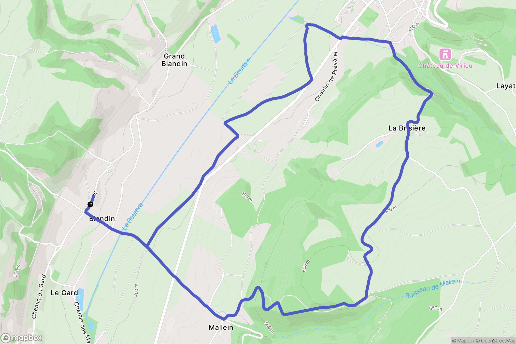 Blandin : carte du parcours de randonnée - France