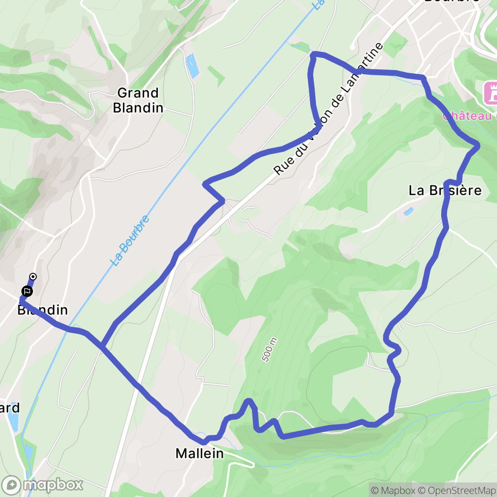 Blandin : carte du parcours de randonnée - France