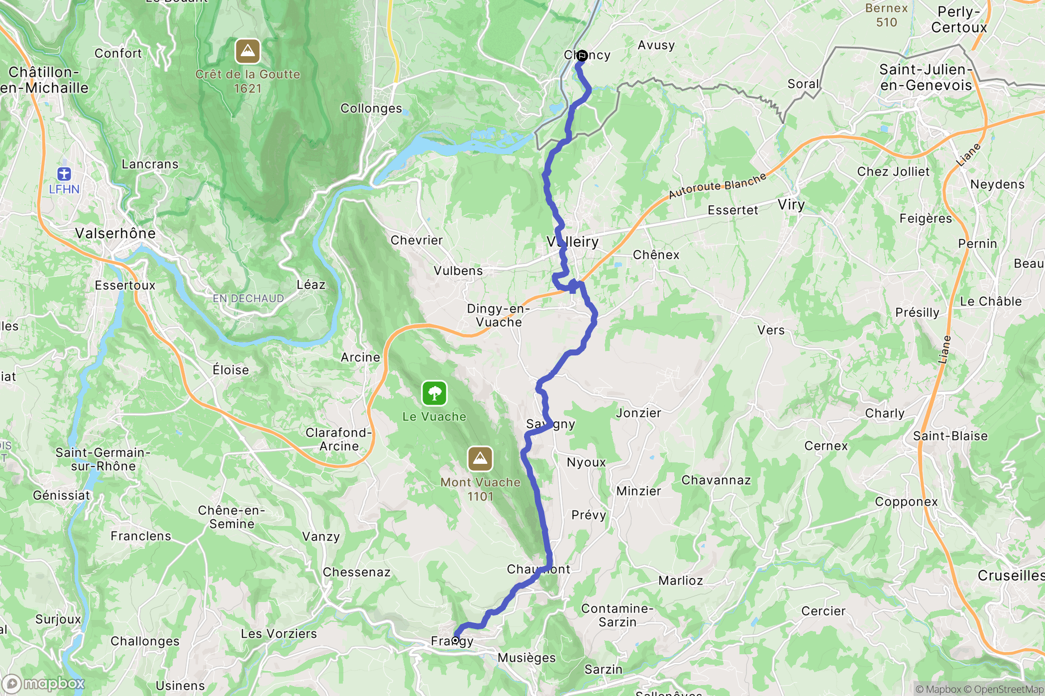 Frangy : carte du parcours de randonnée - France