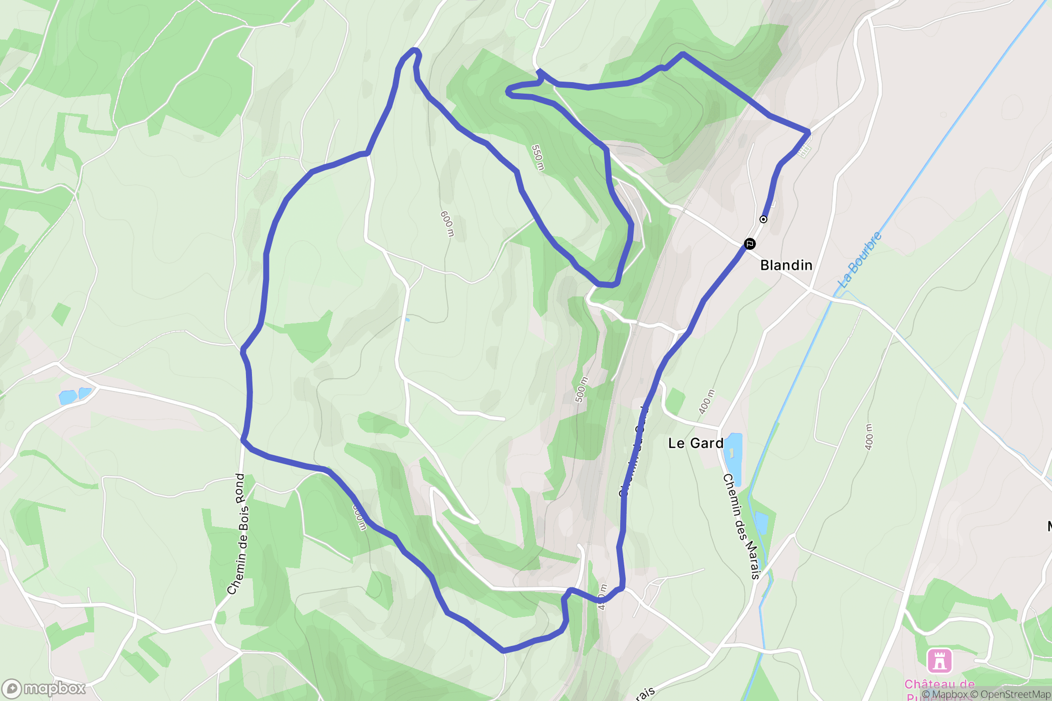 Blandin : carte du parcours de randonnée - France