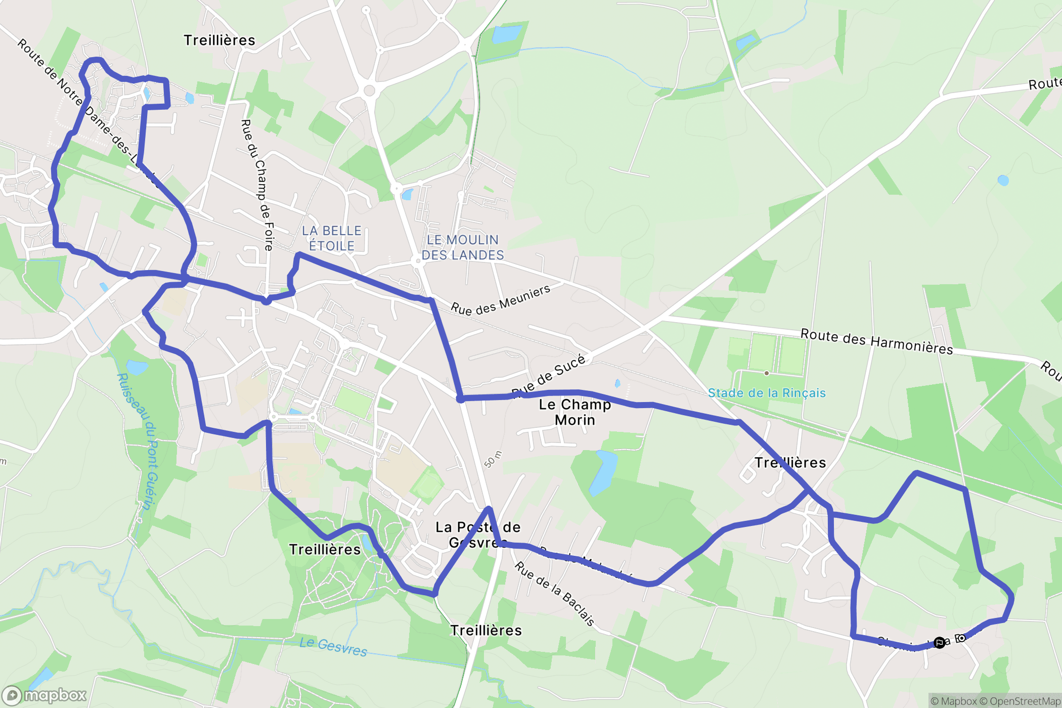 Treillières : carte du parcours de randonnée - France