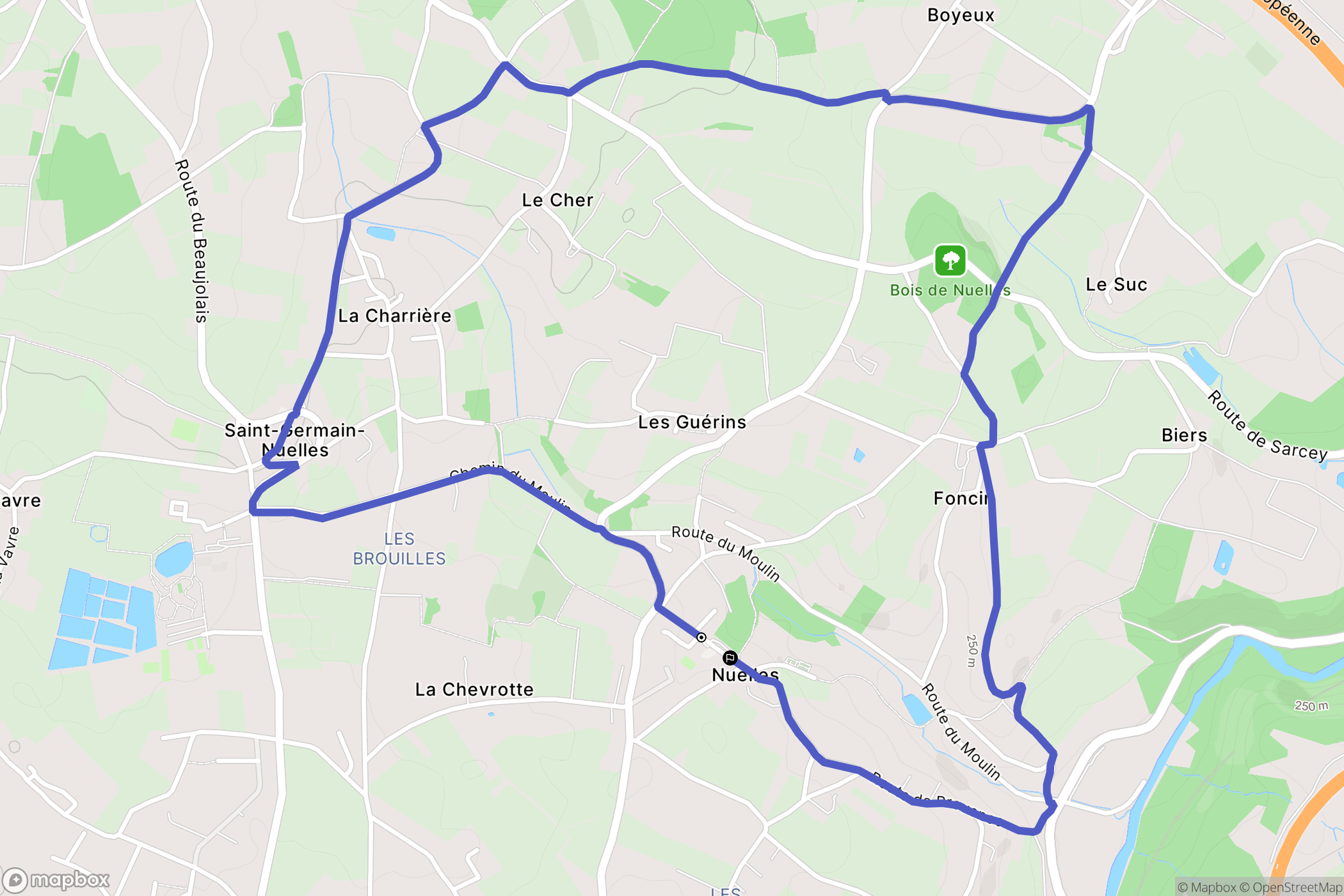 Saint-Germain-Nuelles : carte du parcours de randonnée - France