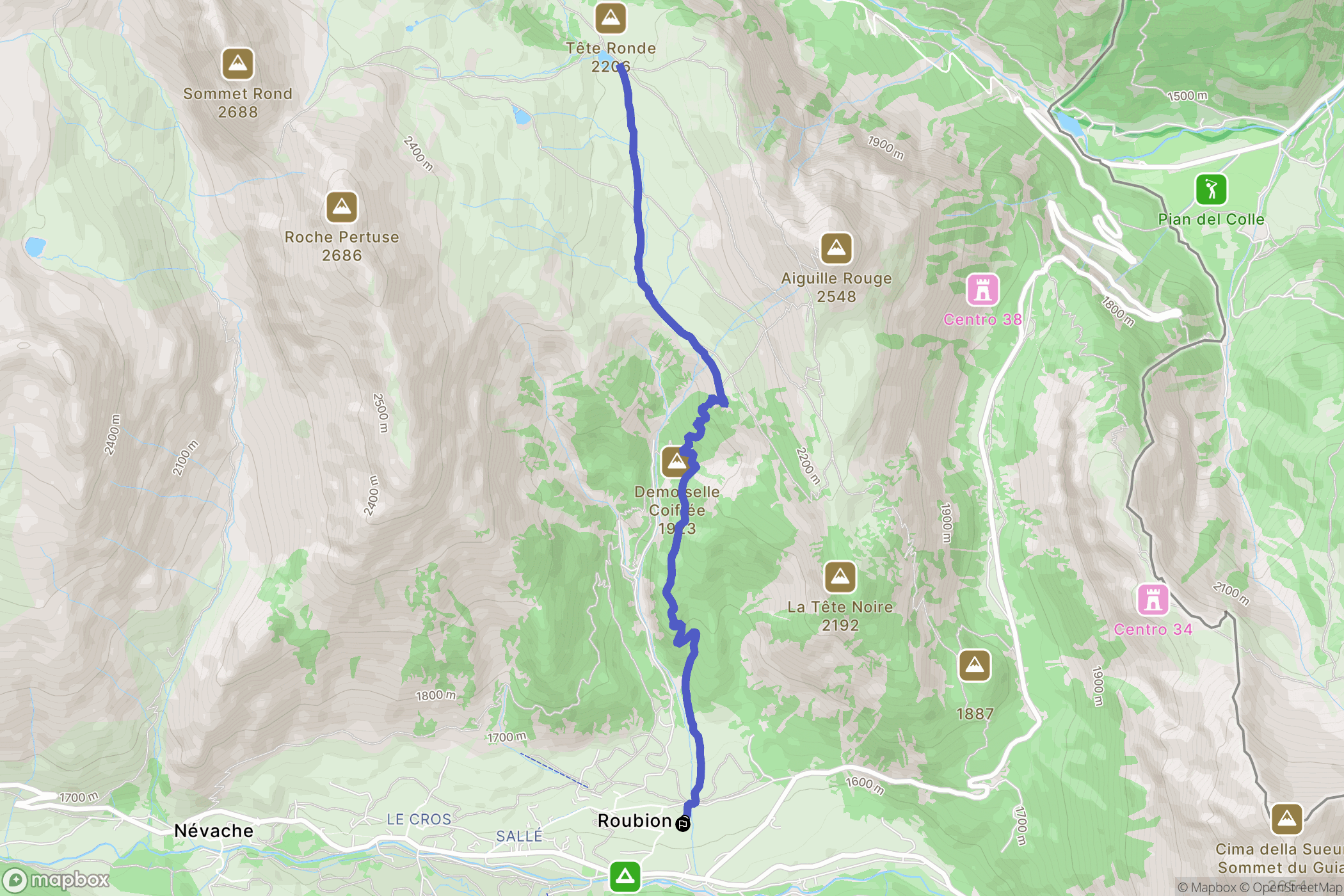 Névache : carte du parcours de randonnée - France