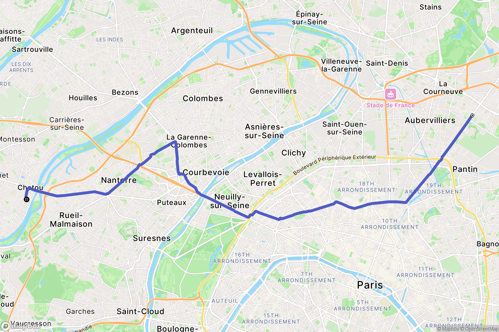 La Courneuve : carte du parcours de randonnée - France