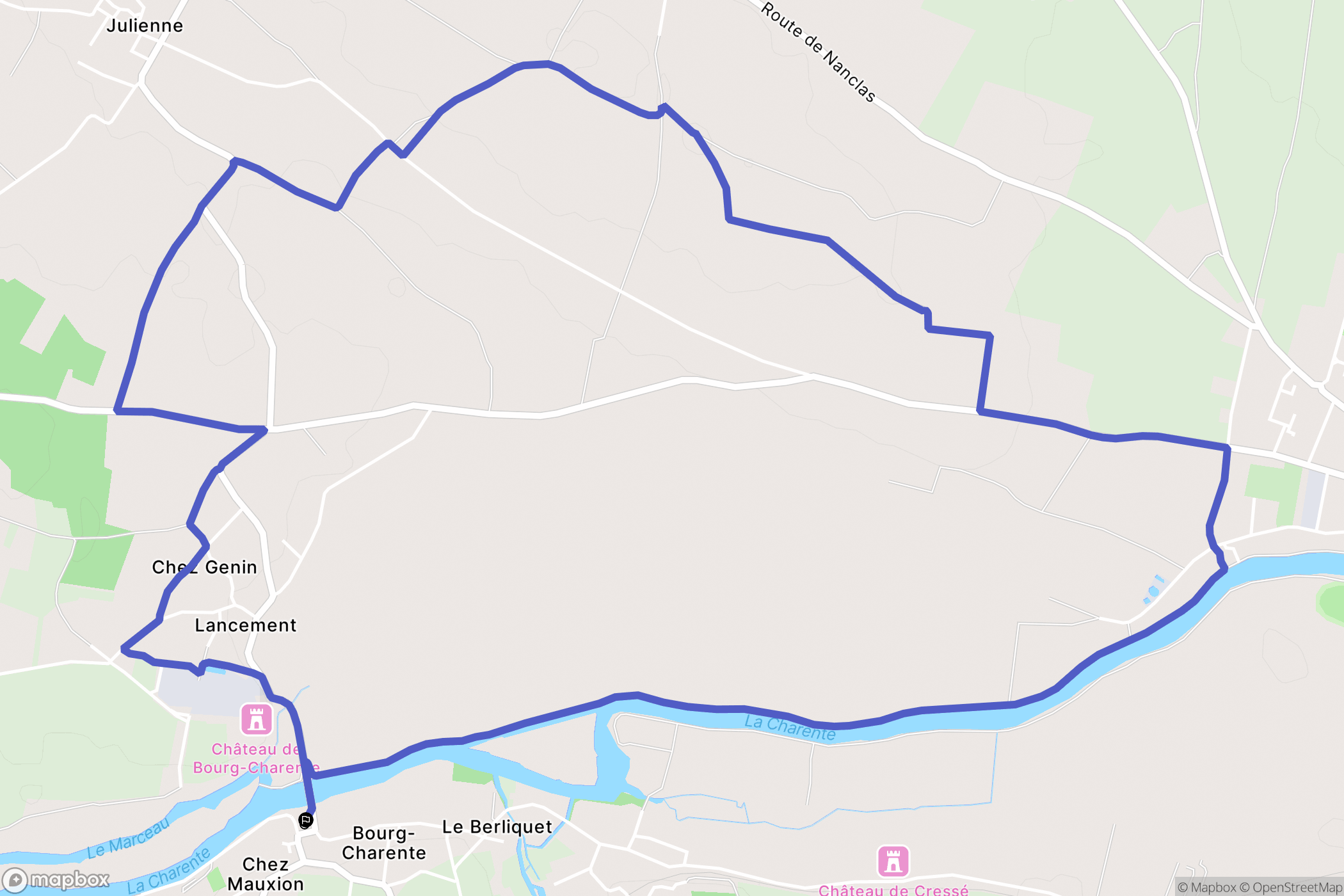 Bourg-Charente : carte du parcours de randonnée - France