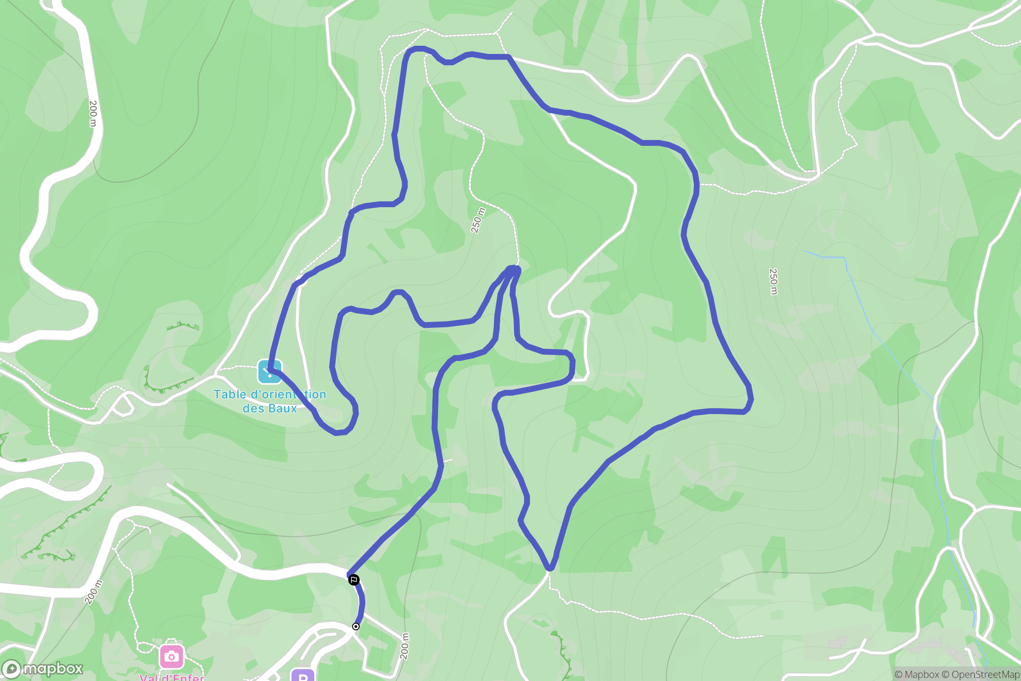 Les Baux-de-Provence : carte du parcours de randonnée - France