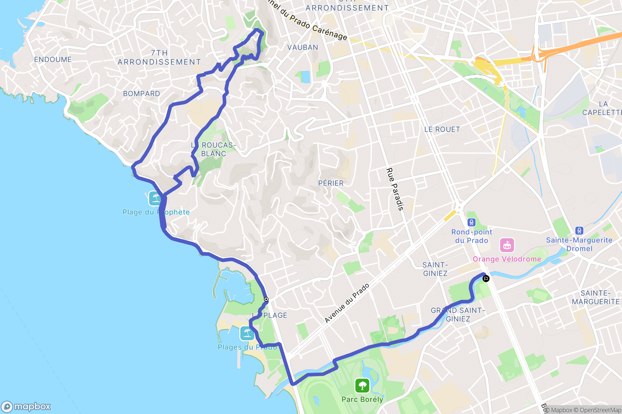 Marseille : carte du parcours de randonnée - France