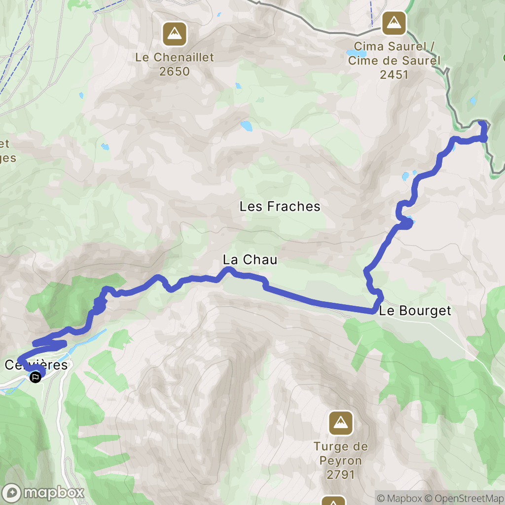 Cervières : carte du parcours de randonnée - France