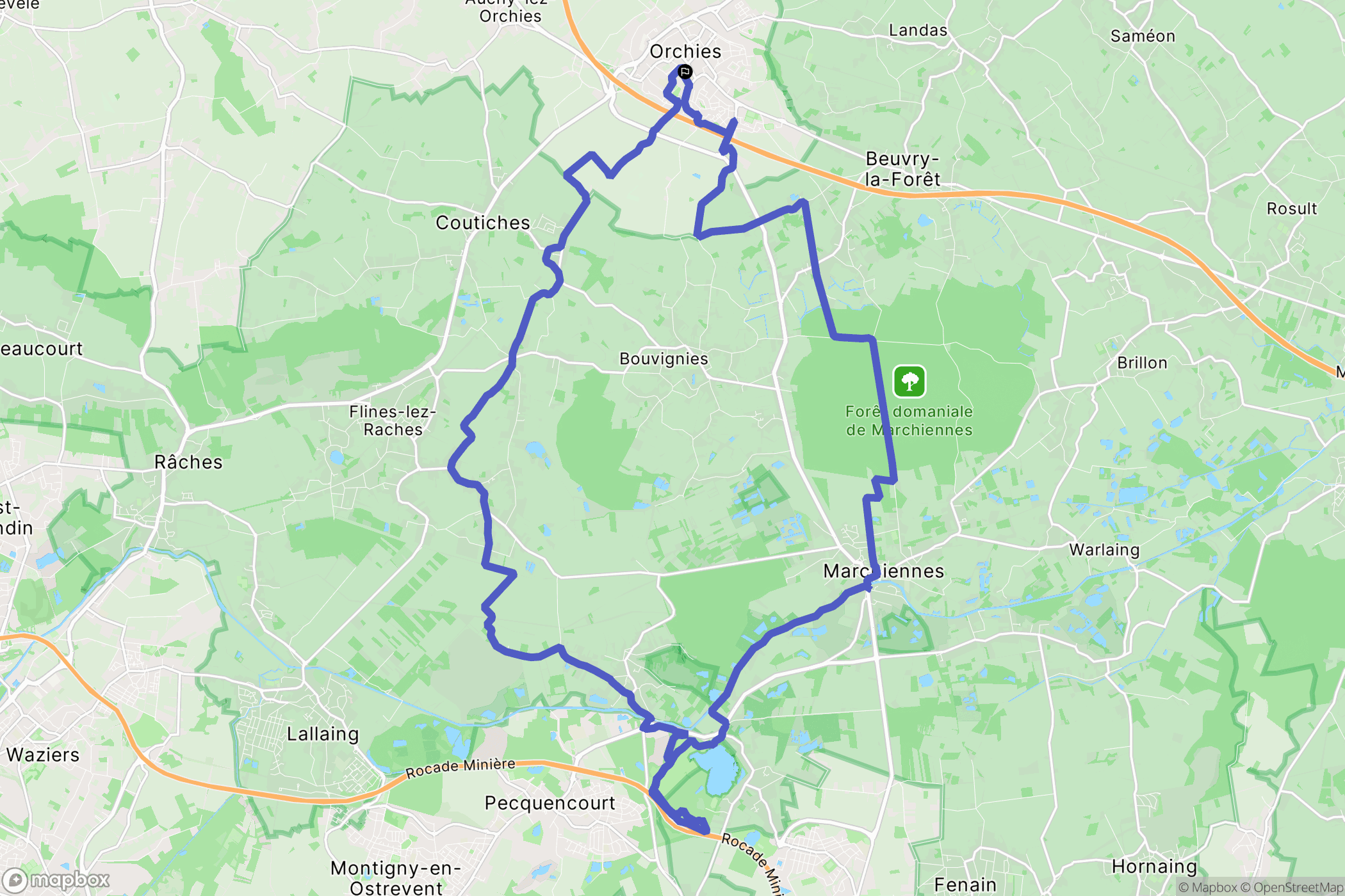 Orchies : carte du parcours de randonnée - France