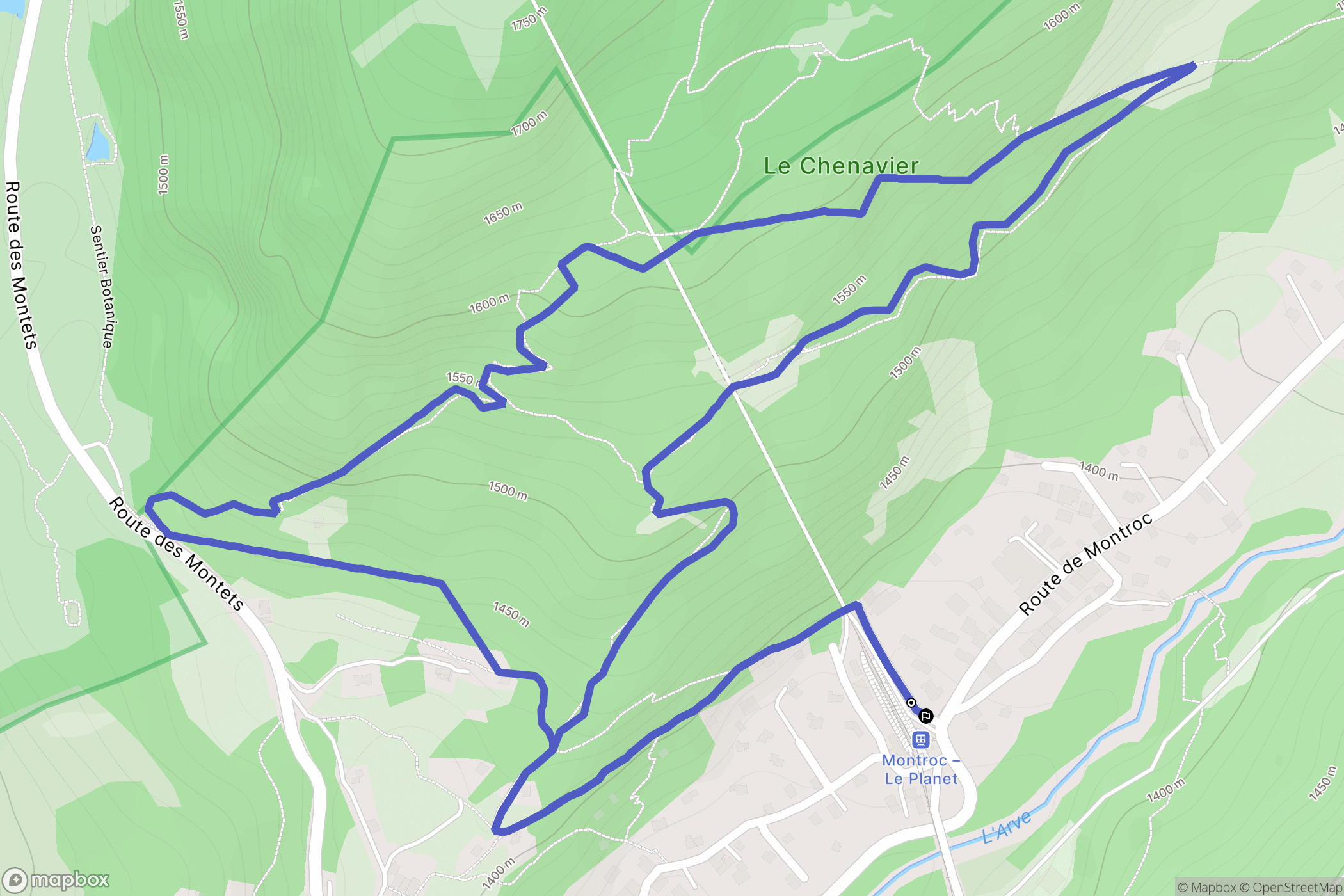 Chamonix-Mont-Blanc : carte du parcours de randonnée - France