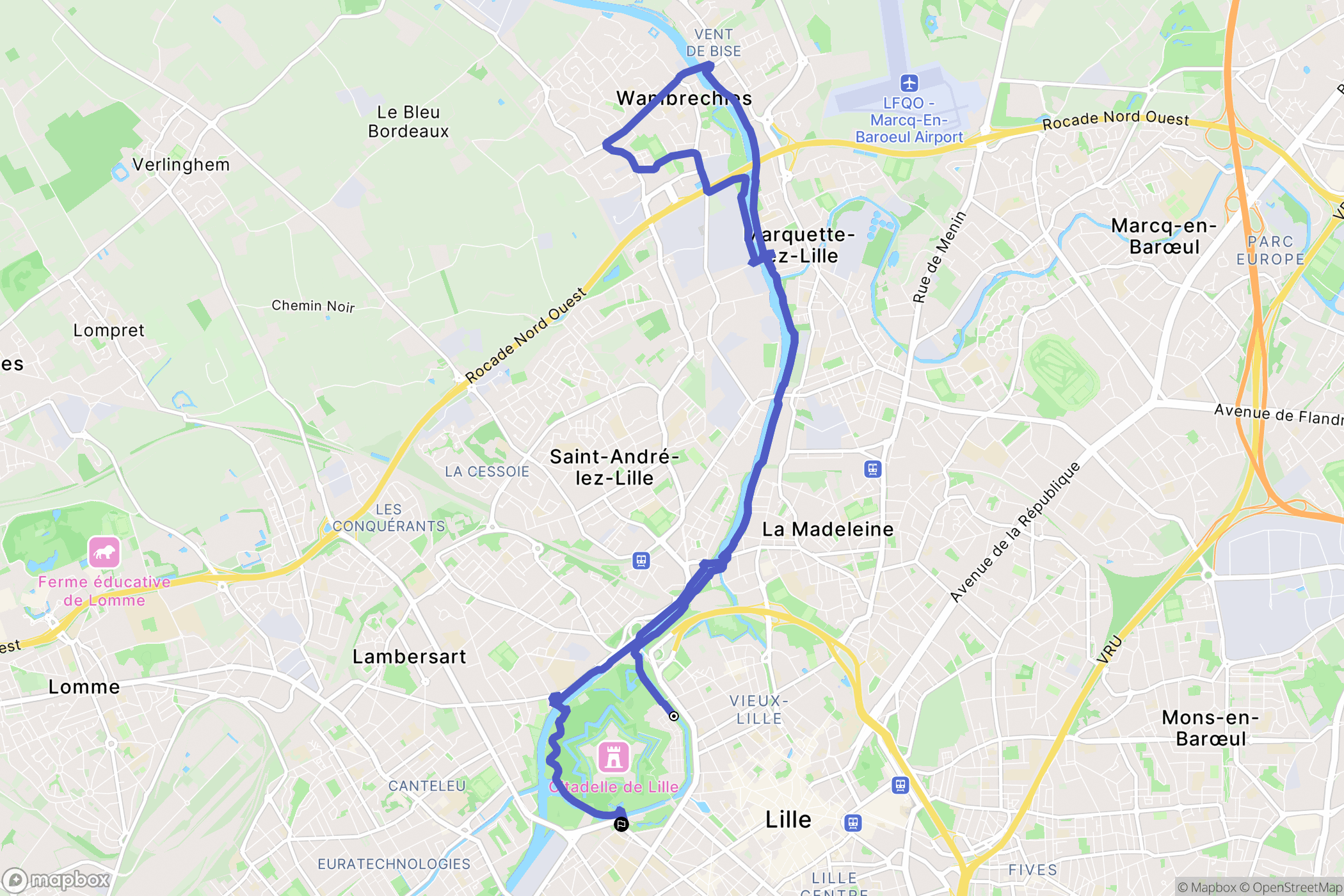 Lille : carte du parcours de randonnée - France