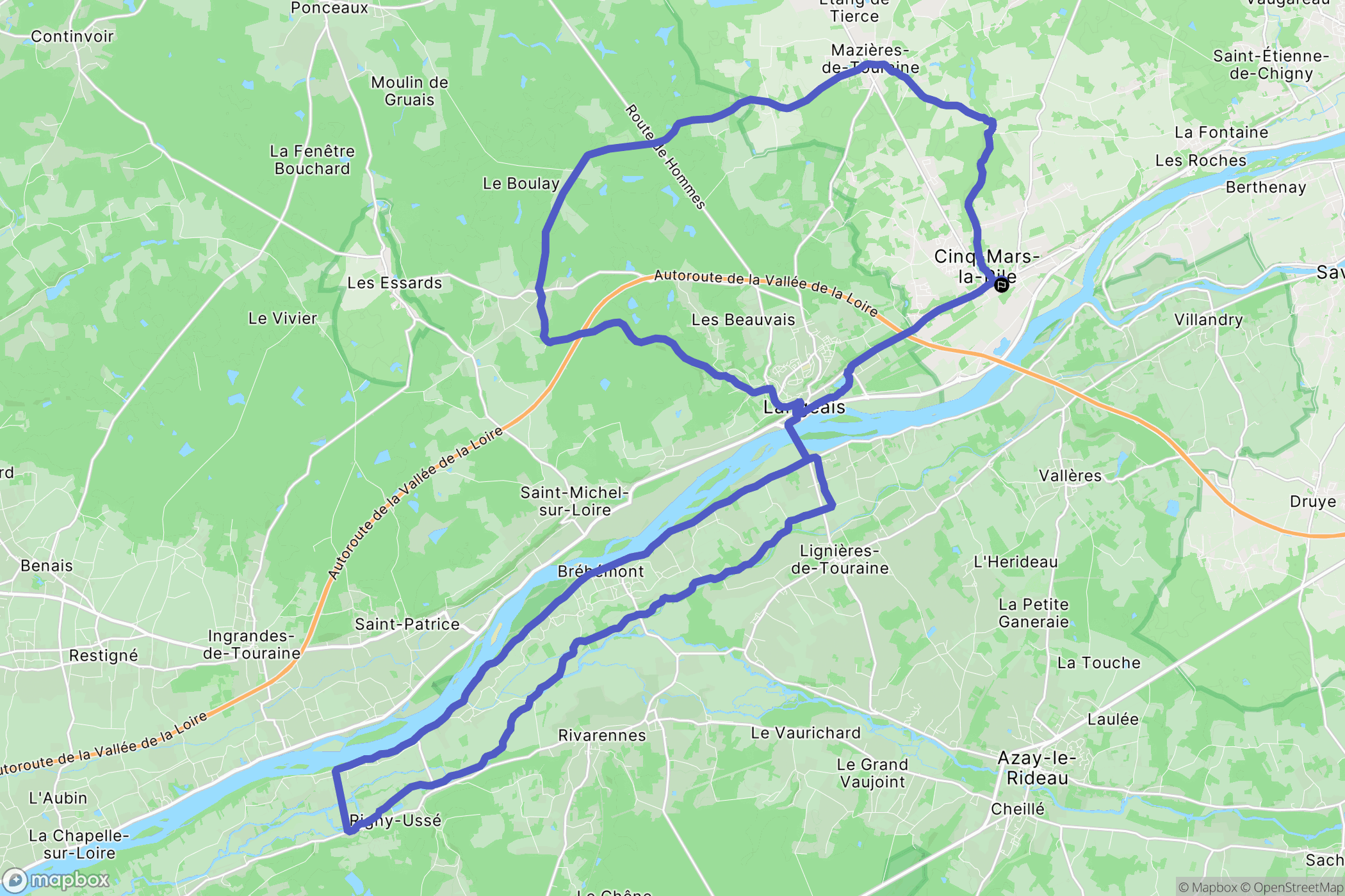 Cinq-Mars-la-Pile : carte du parcours de randonnée - France