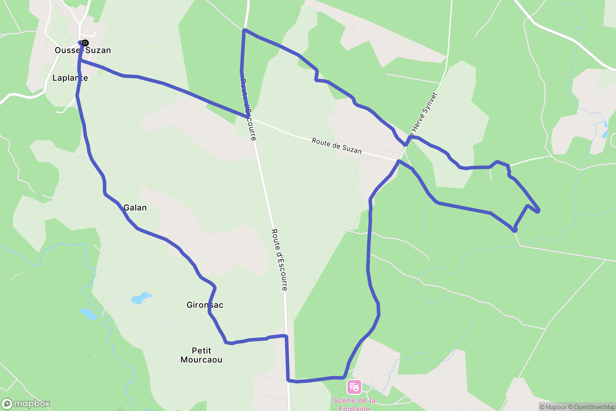 Ousse-Suzan : carte du parcours de randonnée - France