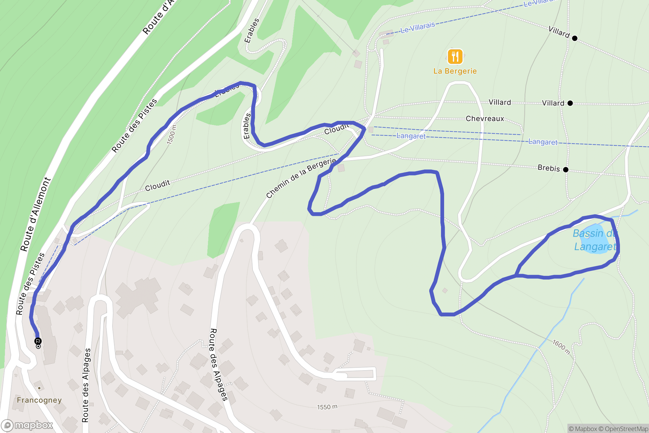 Villard-Reculas : carte du parcours de randonnée - France