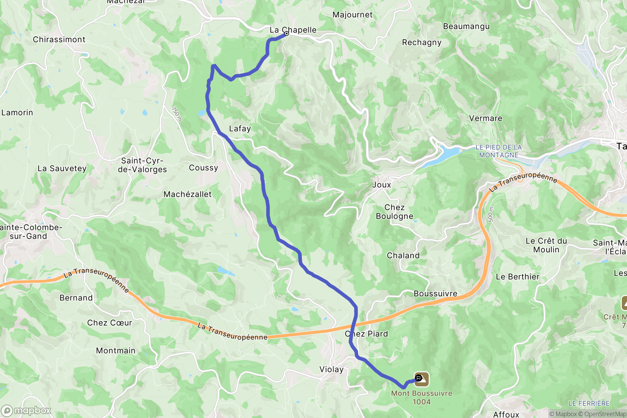 Joux : carte du parcours de randonnée - France
