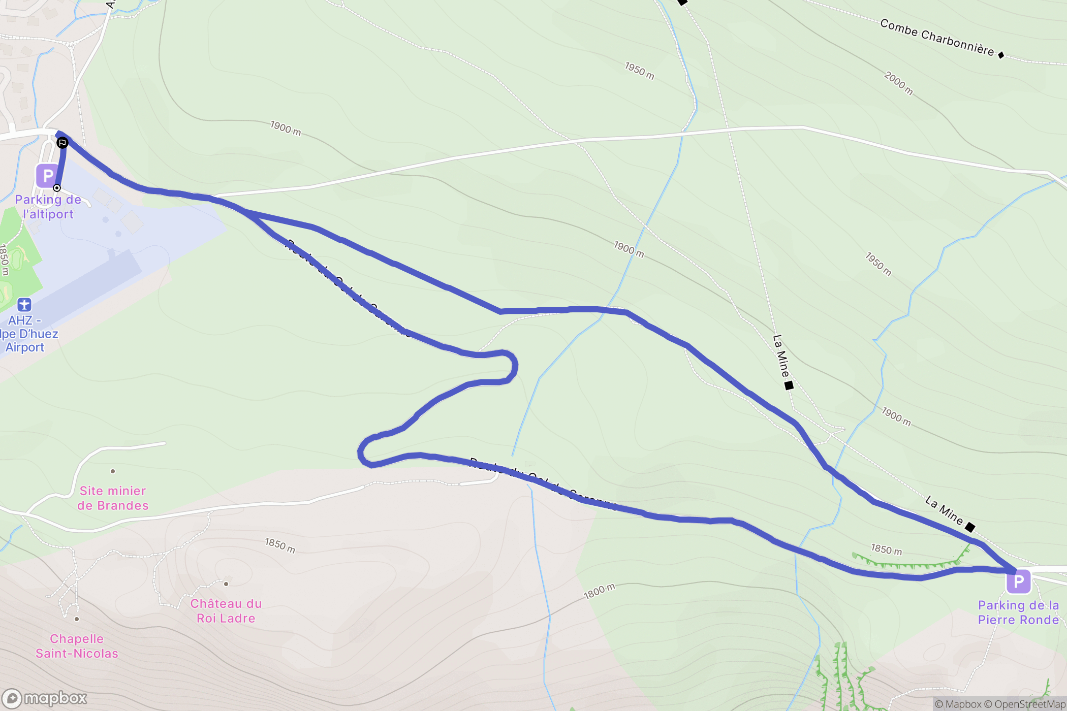 Huez : carte du parcours de randonnée - France
