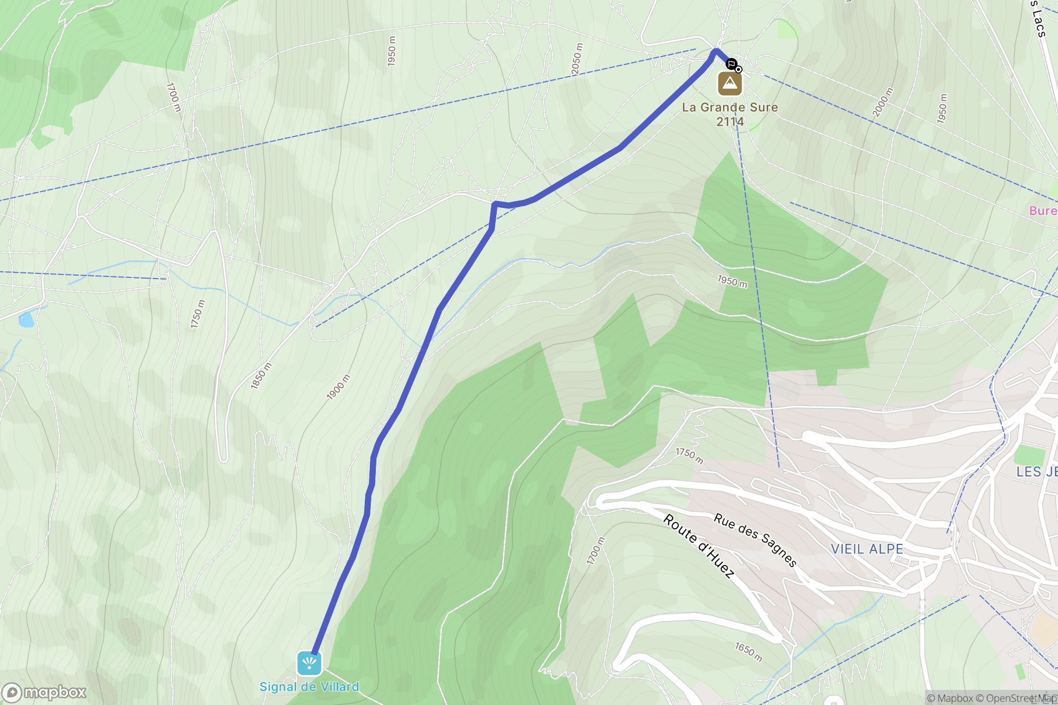 Huez : carte du parcours de randonnée - France