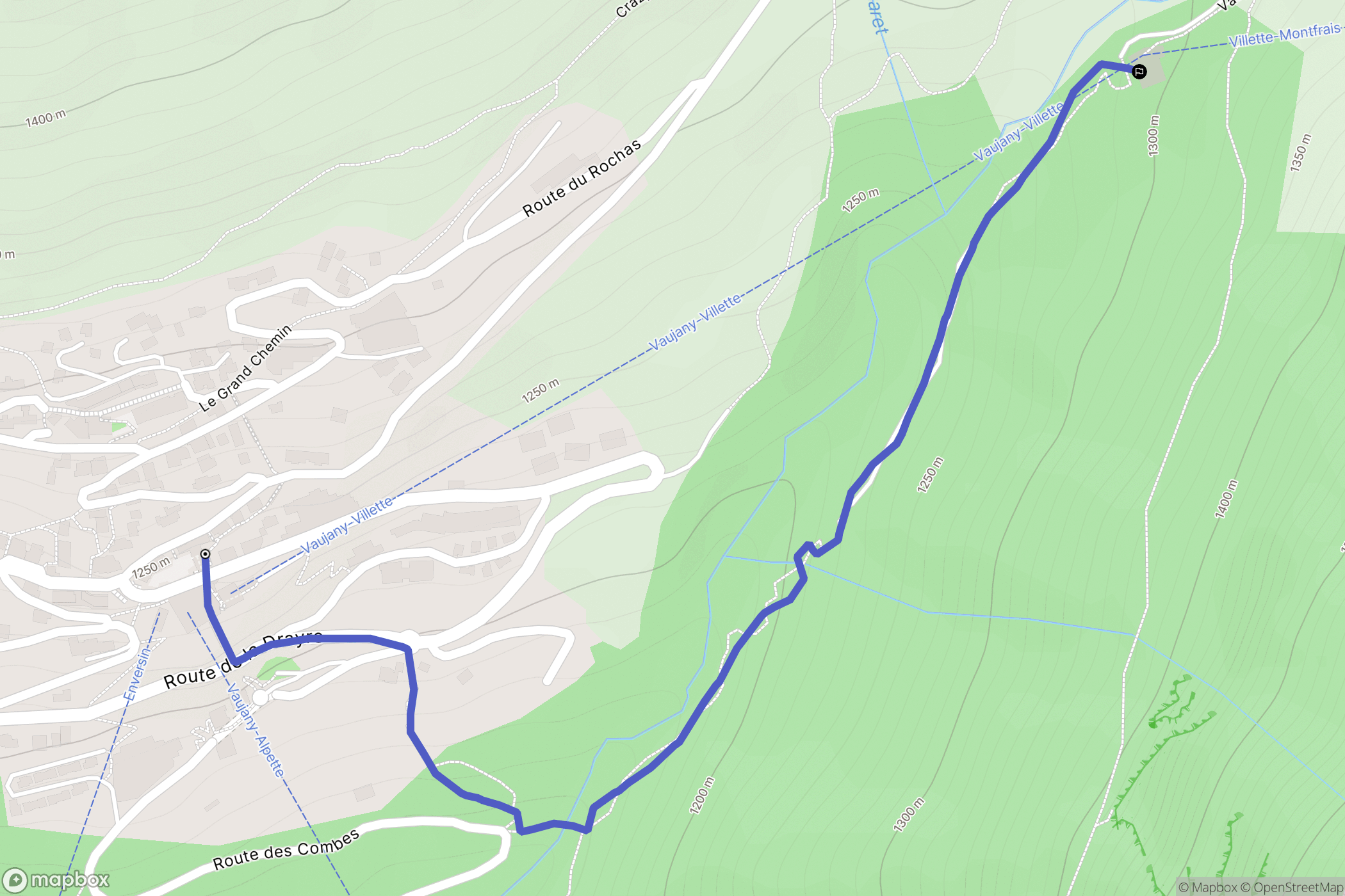 Vaujany : carte du parcours de randonnée - France