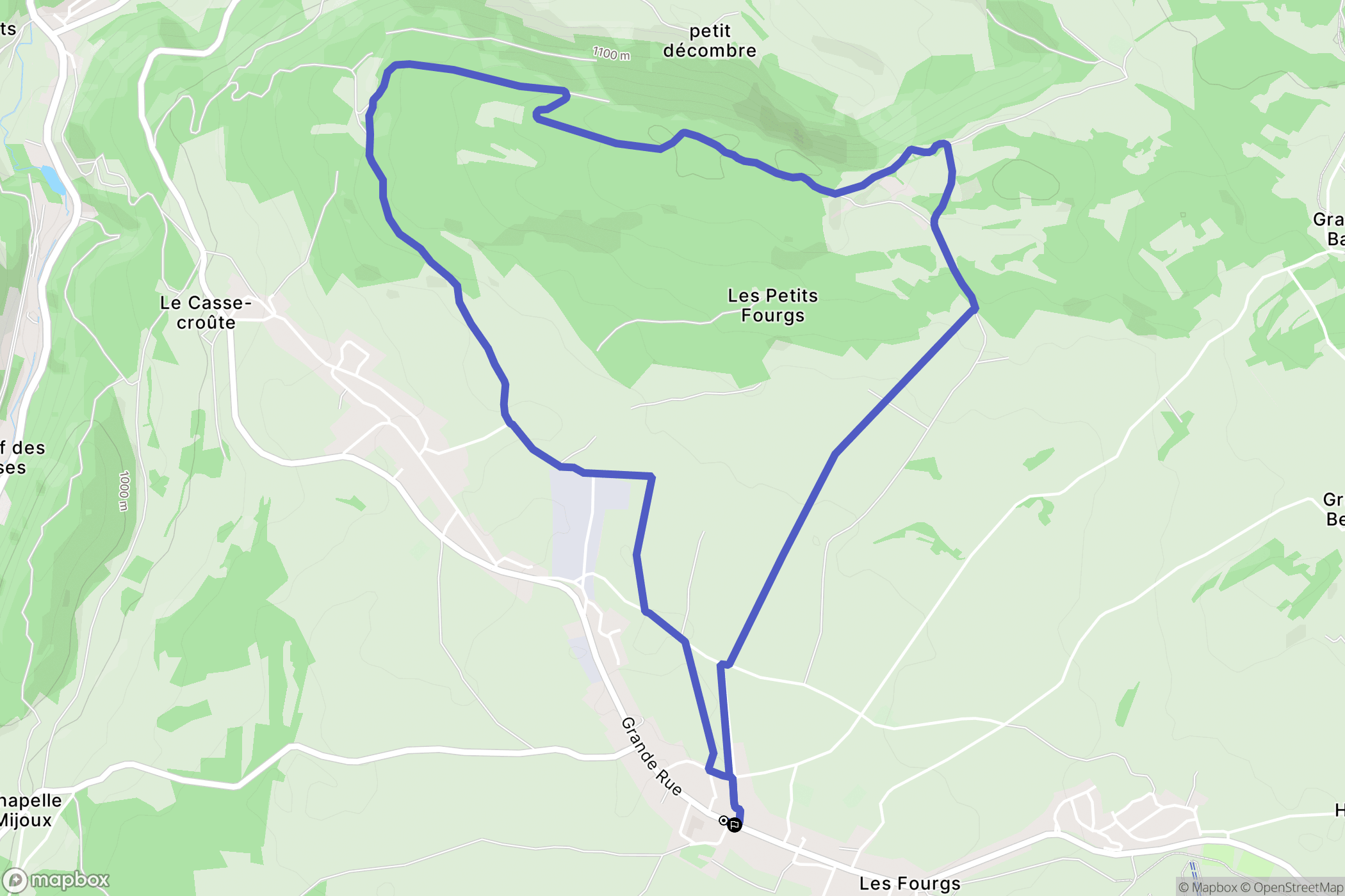 Les Fourgs : carte du parcours de randonnée - France