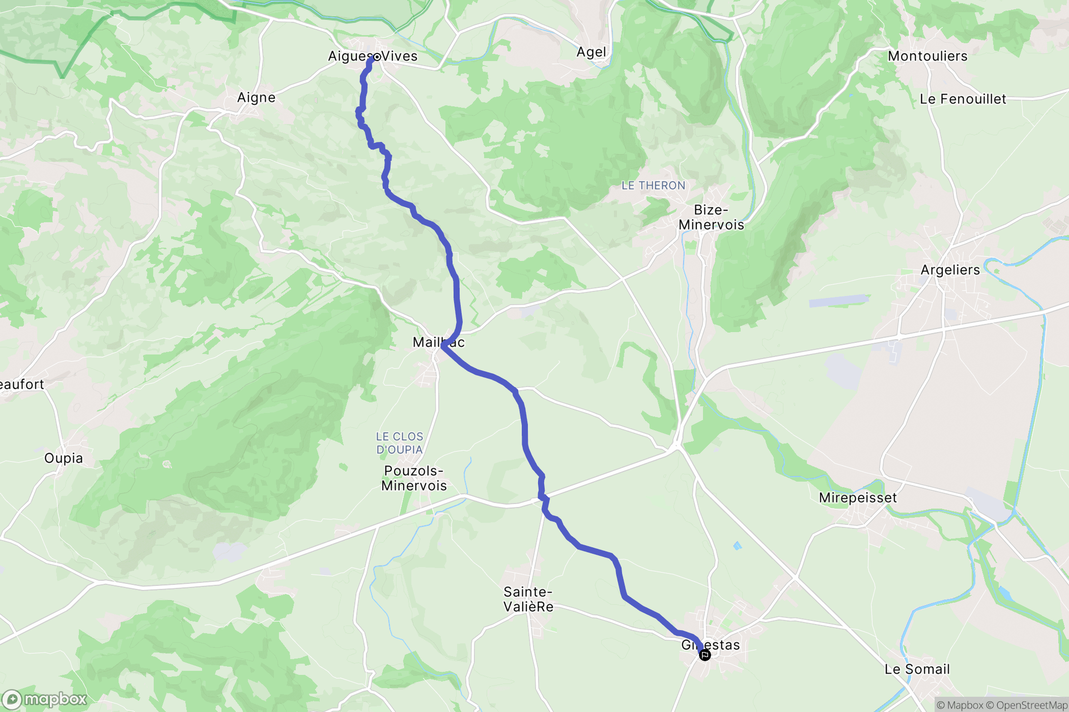 Aigues-Vives : carte du parcours de randonnée - France