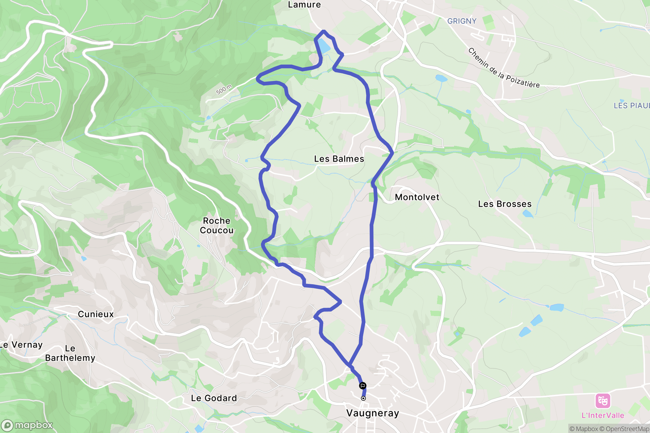 Vaugneray : carte du parcours de randonnée - France