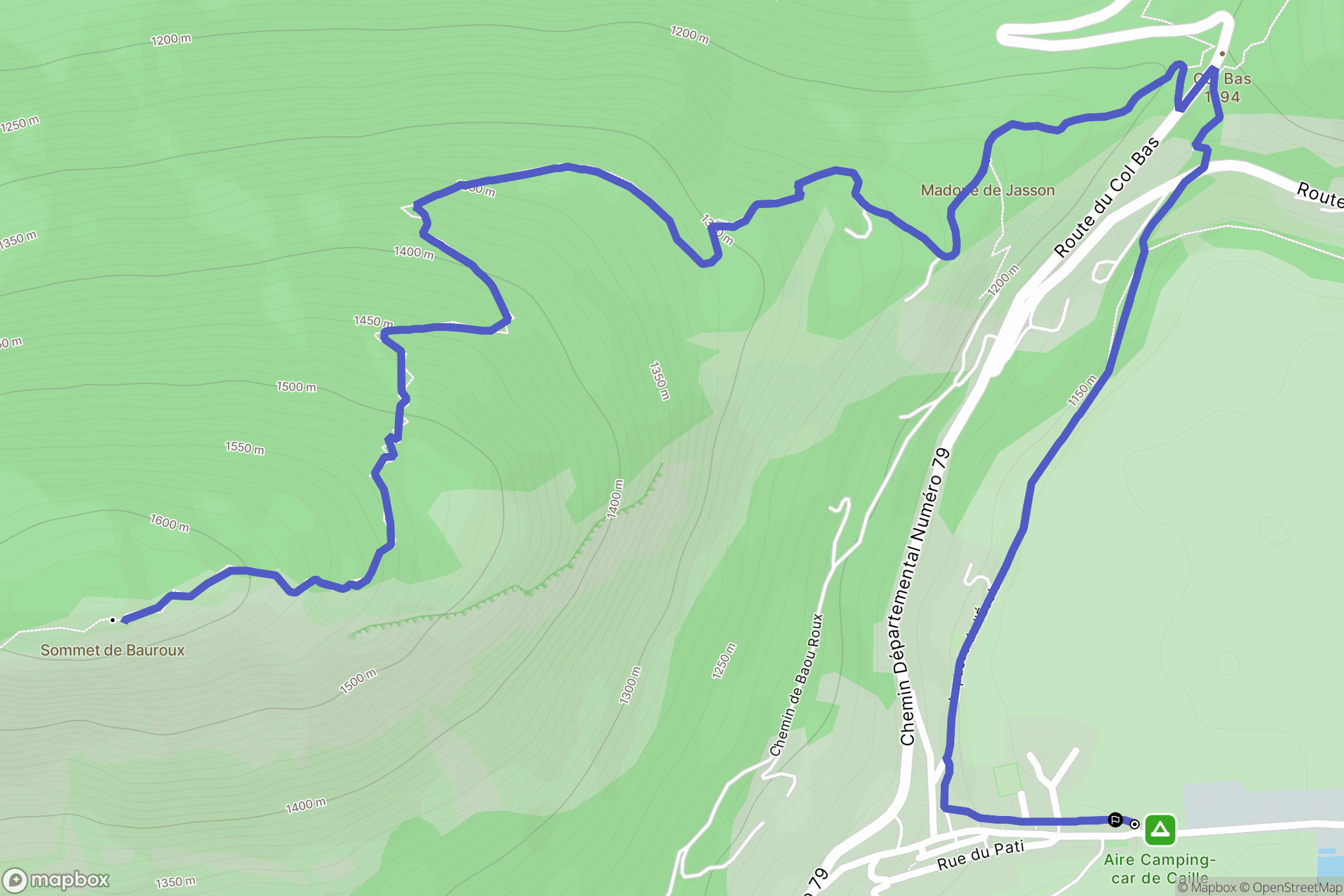 Caille : carte du parcours de randonnée - France