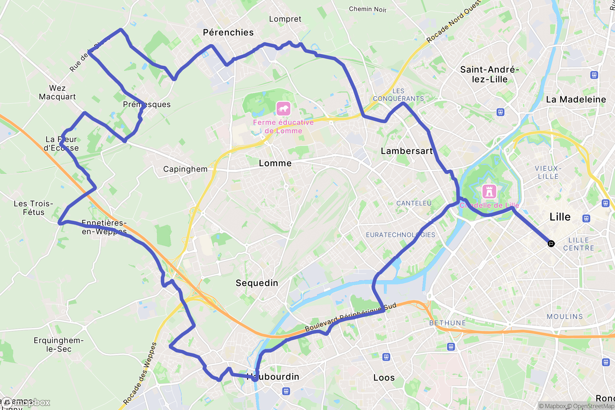 Lille : carte du parcours de randonnée - France