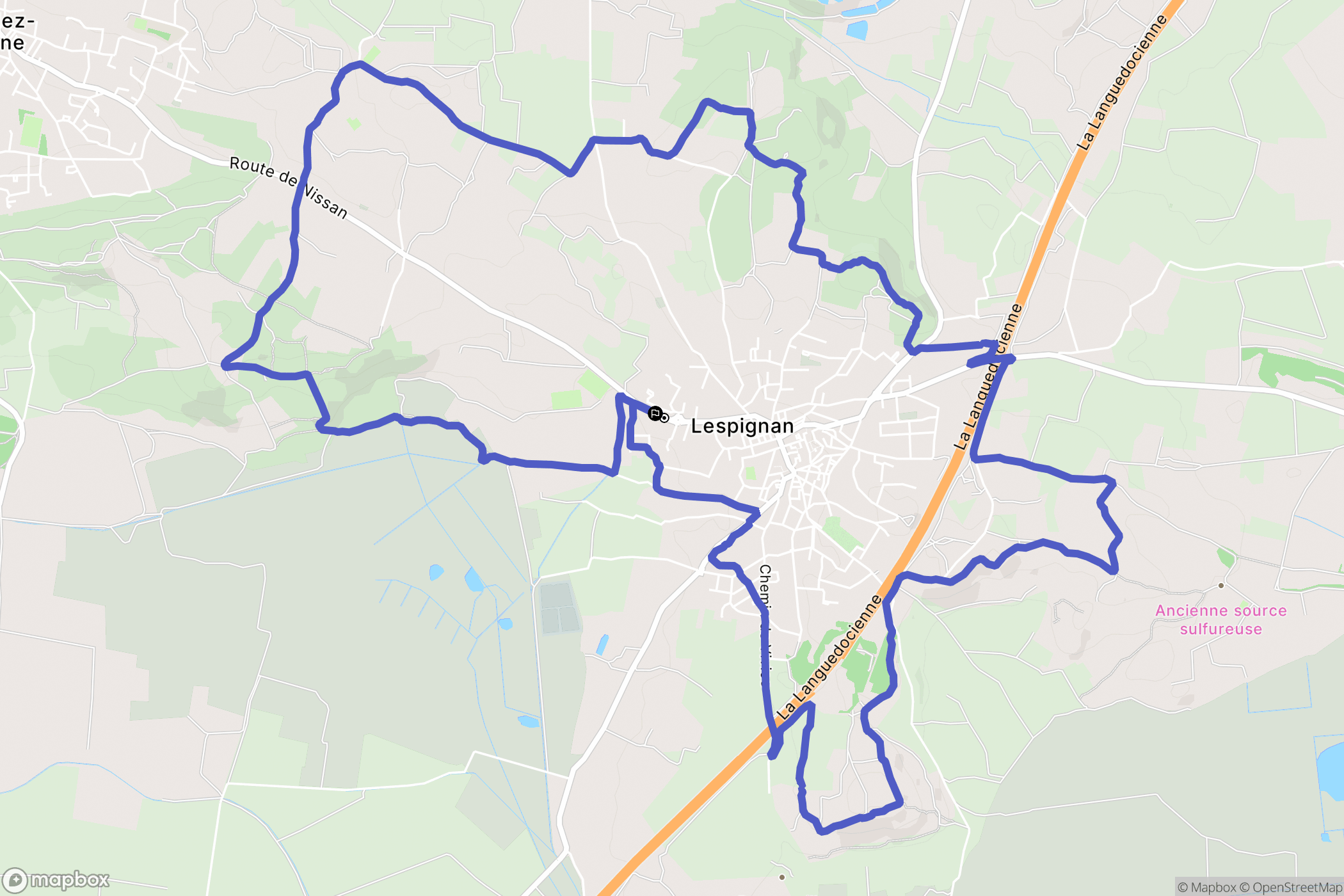 Lespignan : carte du parcours de randonnée - France
