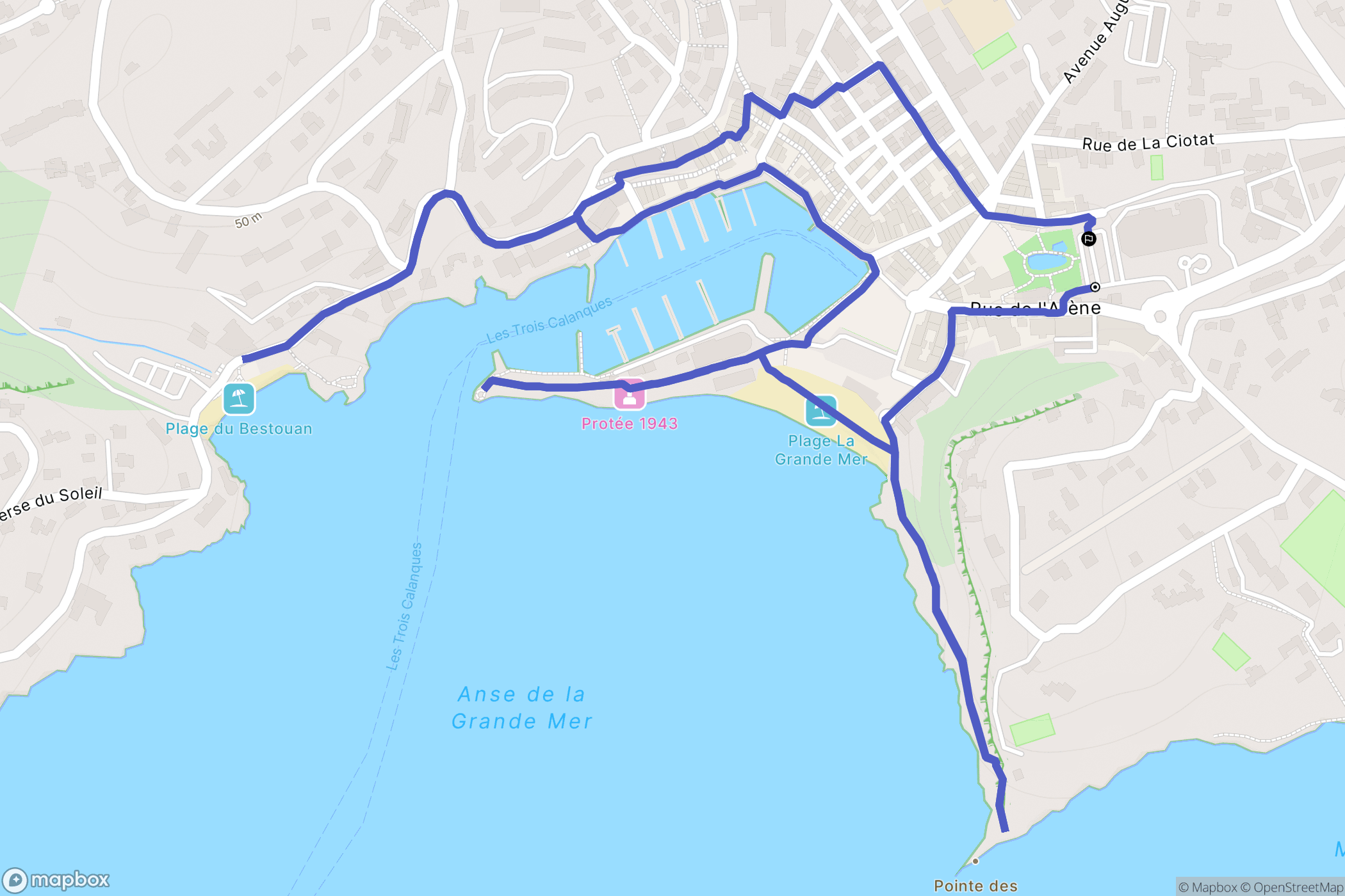 Cassis : carte du parcours de randonnée - France