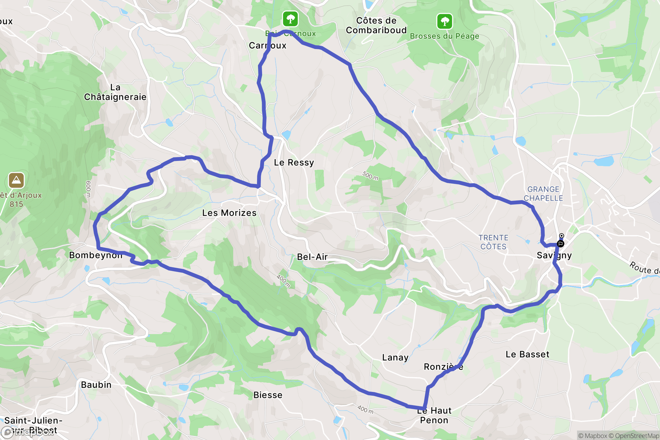 Savigny : carte du parcours de randonnée - France