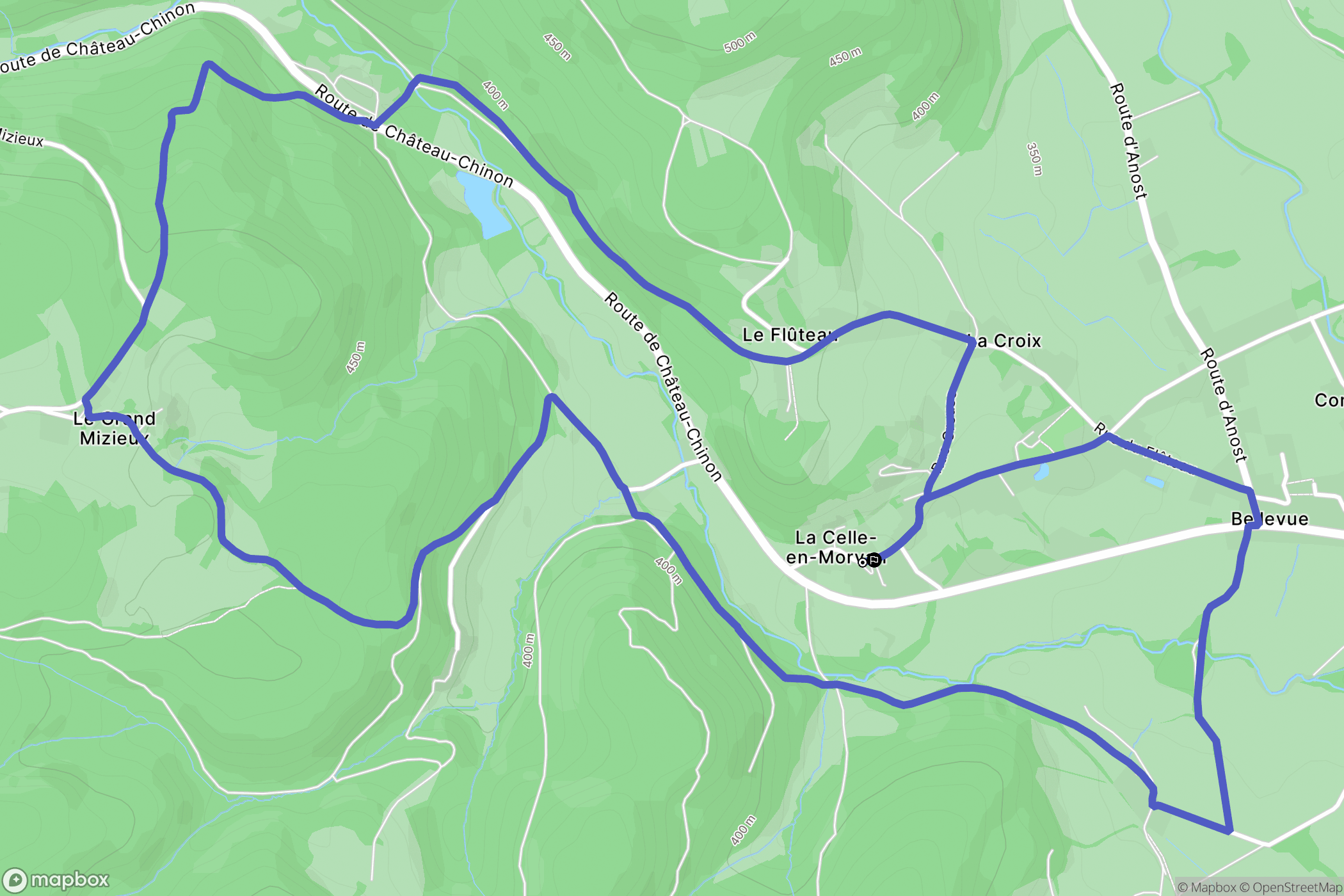 La Celle-en-Morvan : carte du parcours de randonnée - France