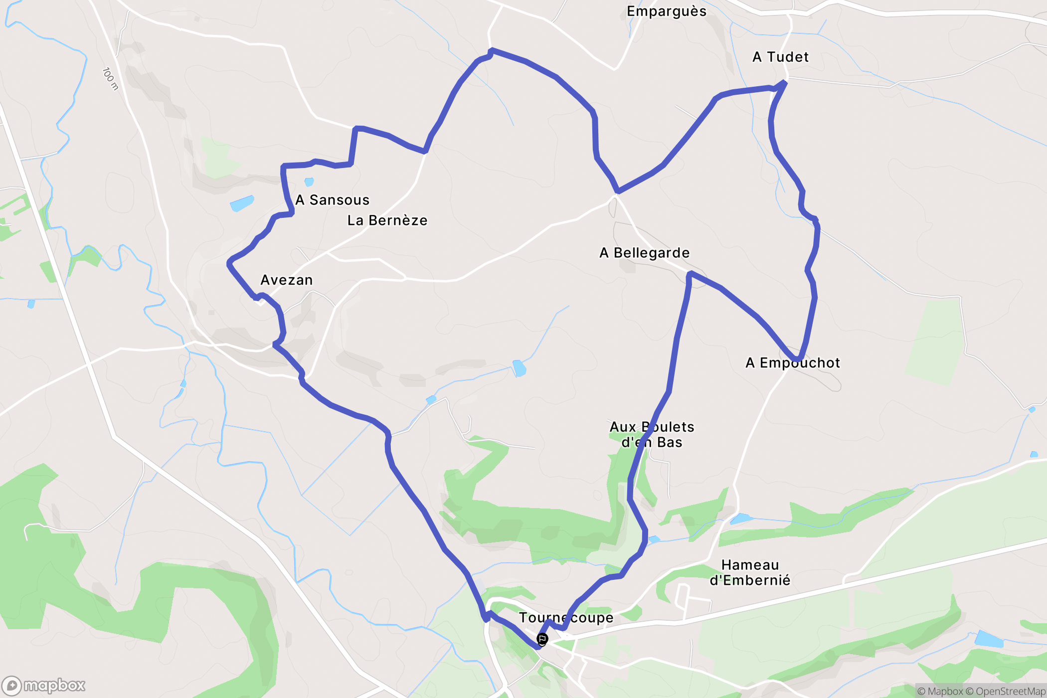 Tournecoupe : carte du parcours de randonnée - France
