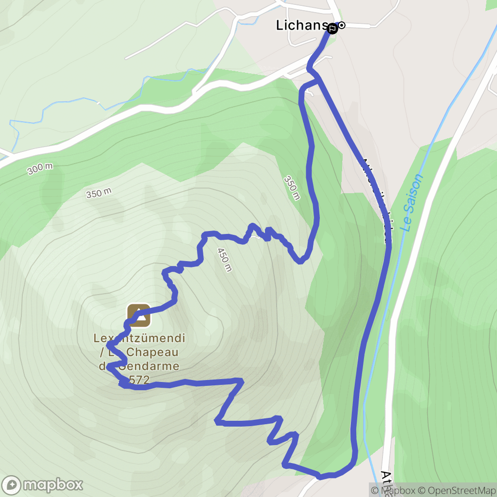 Lichans-Sunhar : carte du parcours de randonnée - France