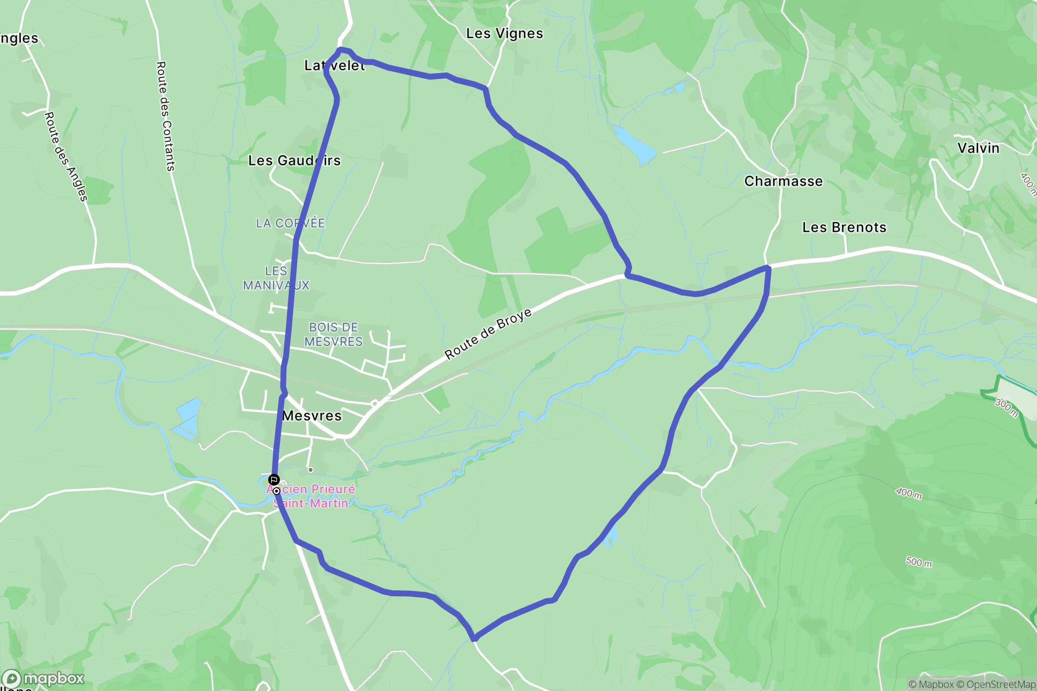 Mesvres : carte du parcours de randonnée - France