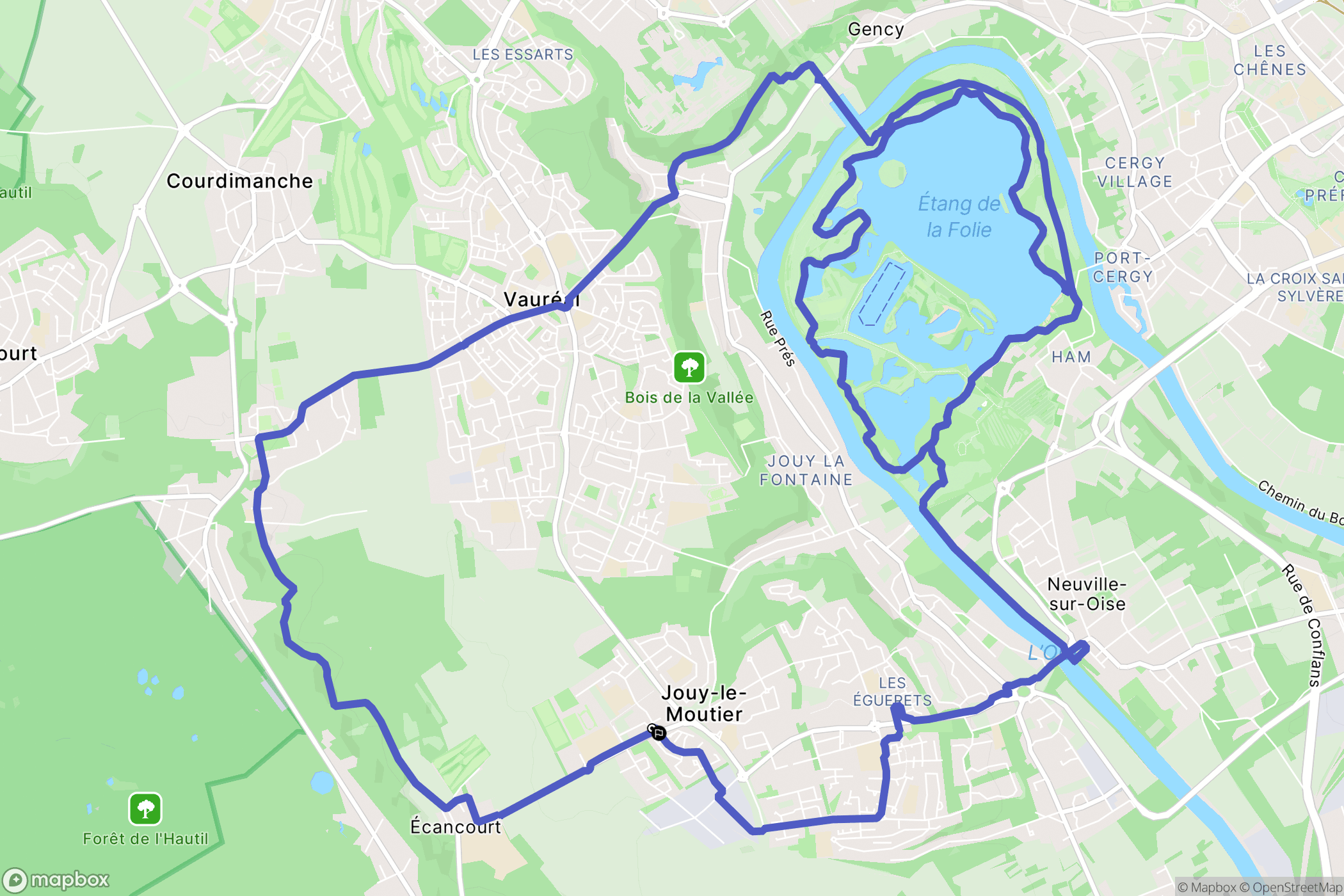 Jouy-le-Moutier : carte du parcours de randonnée - France