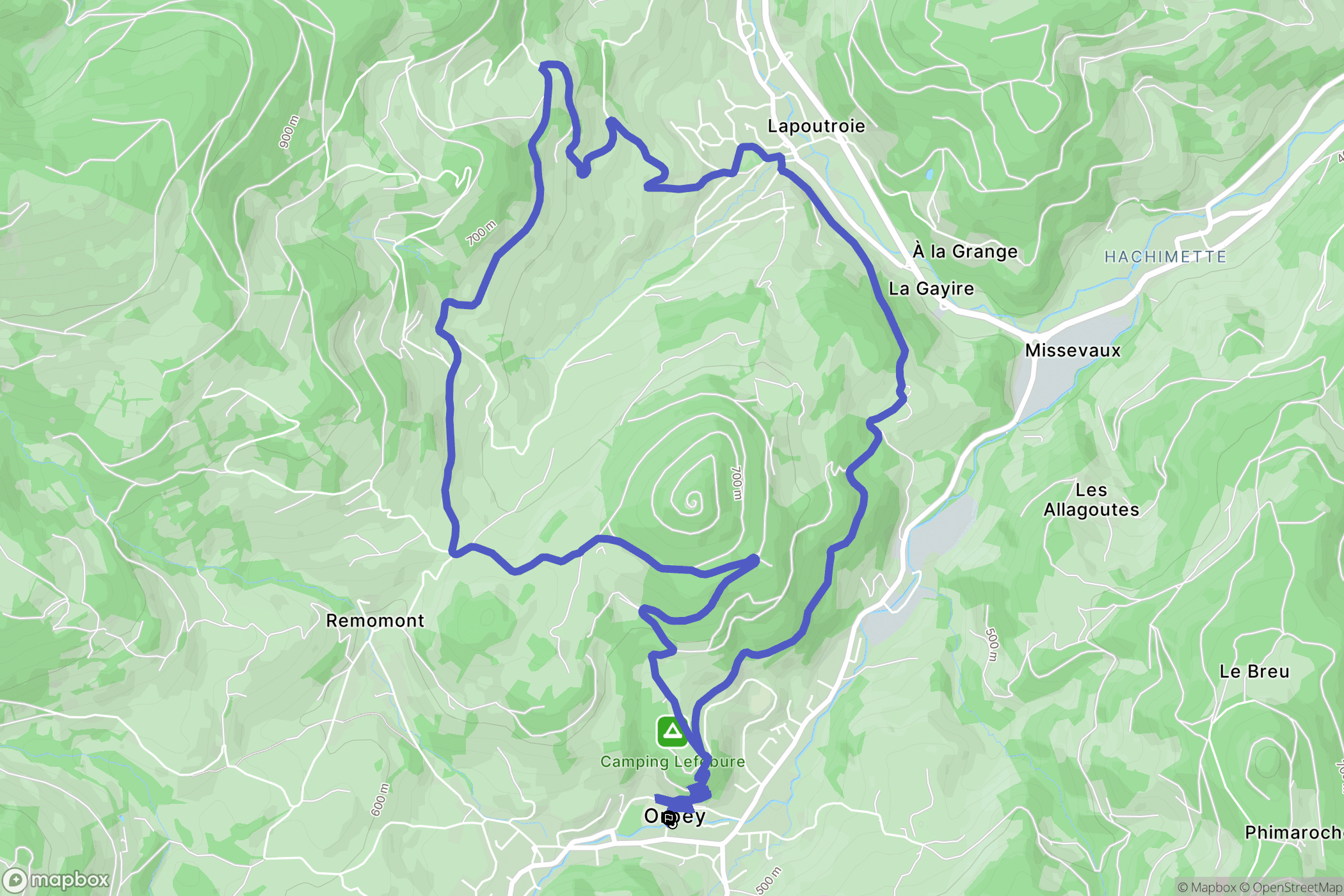 Orbey : carte du parcours de randonnée - France
