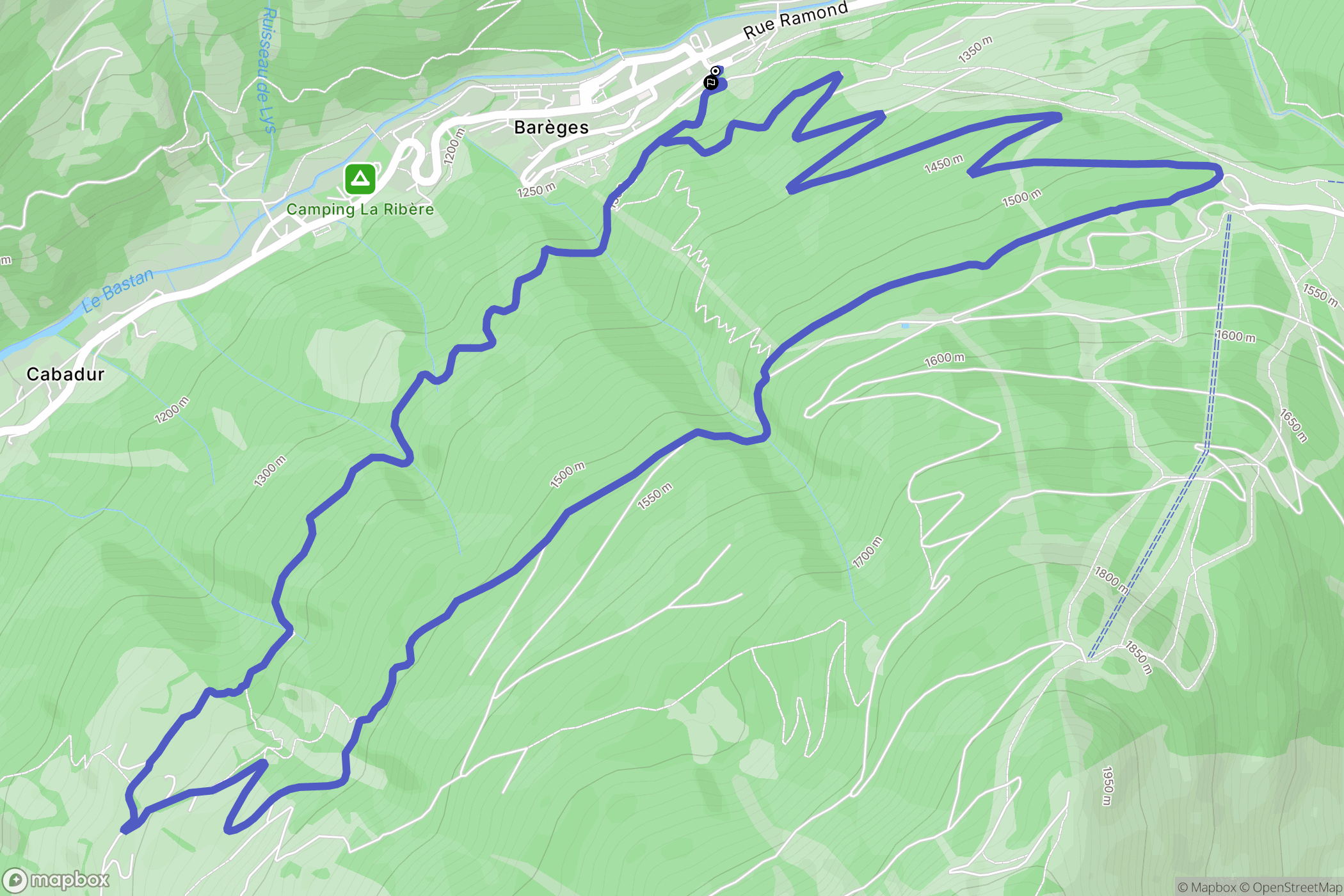 Barèges : carte du parcours de randonnée - France