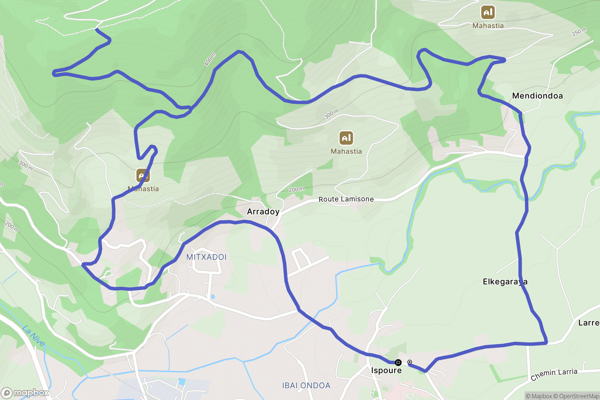 Ispoure : carte du parcours de randonnée - France