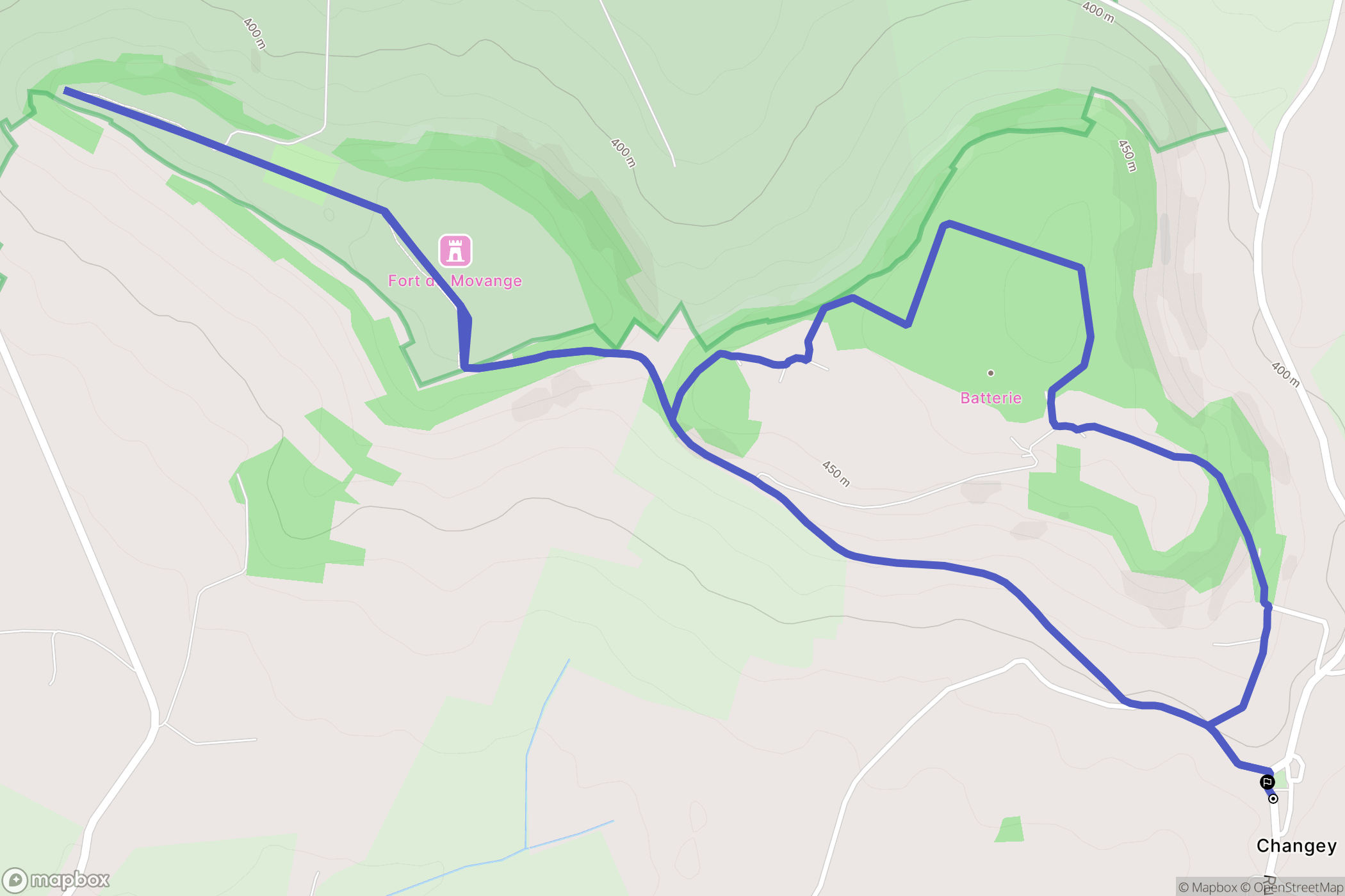 Changey : carte du parcours de randonnée - France